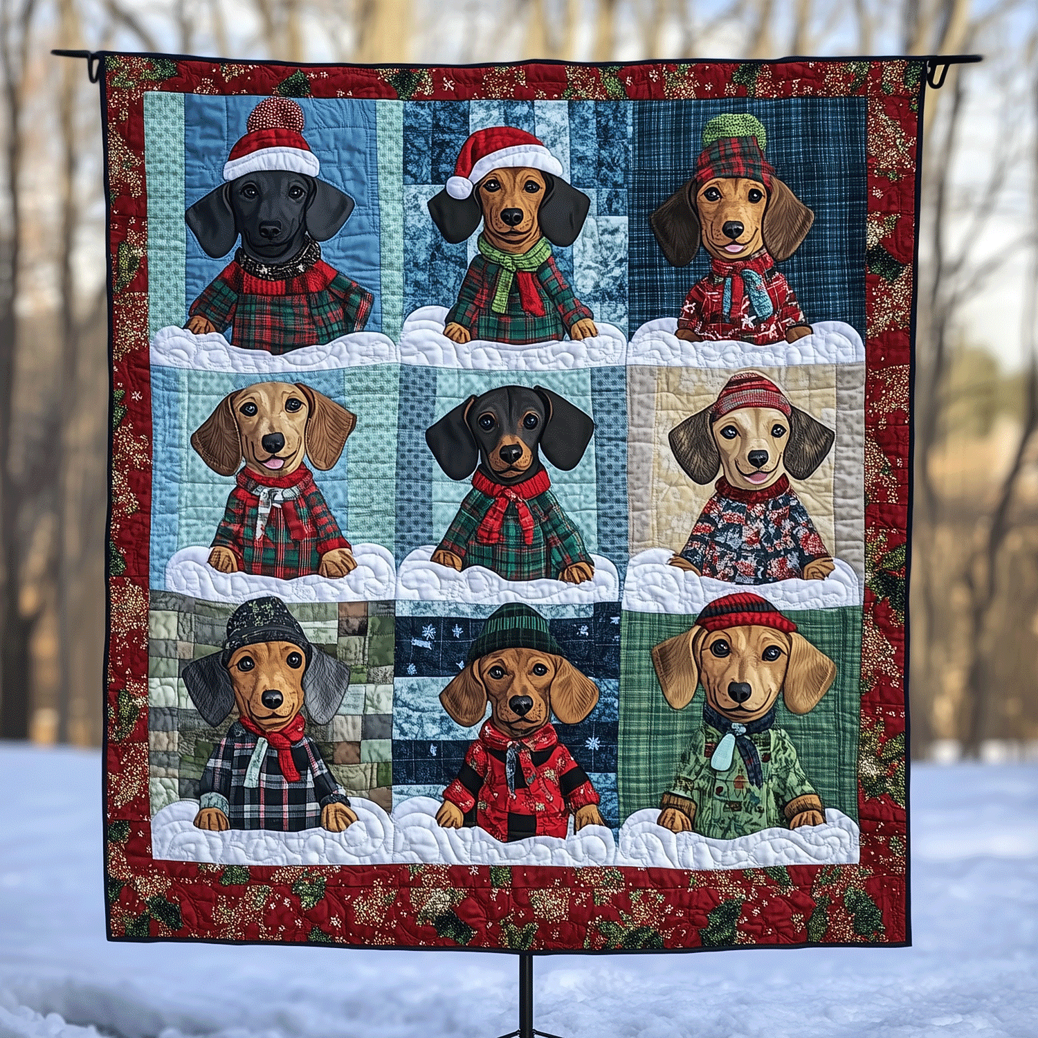 Holiday Dachshund Art Quilt Hanging NCU0TH1583