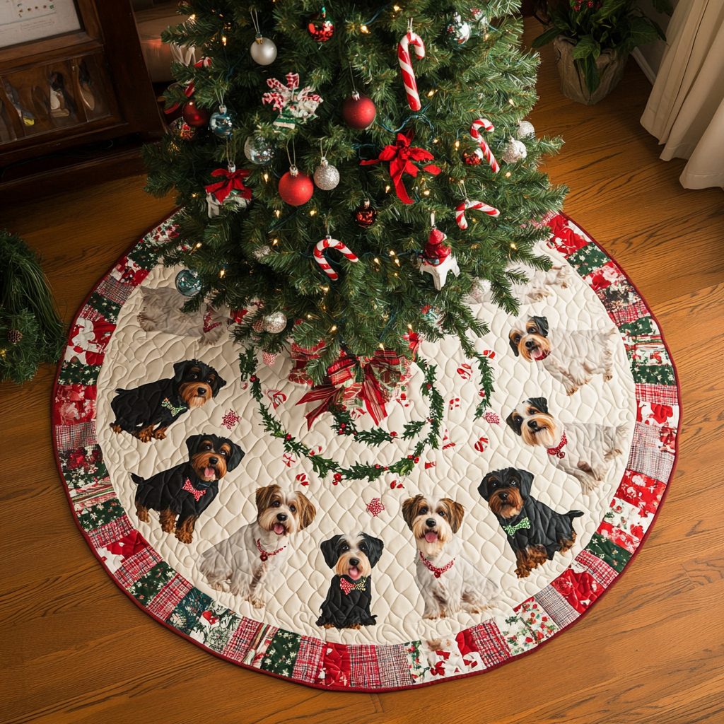 Holiday Schnauzer Cheer Christmas Quilted Tree Skirt NCU0VL787