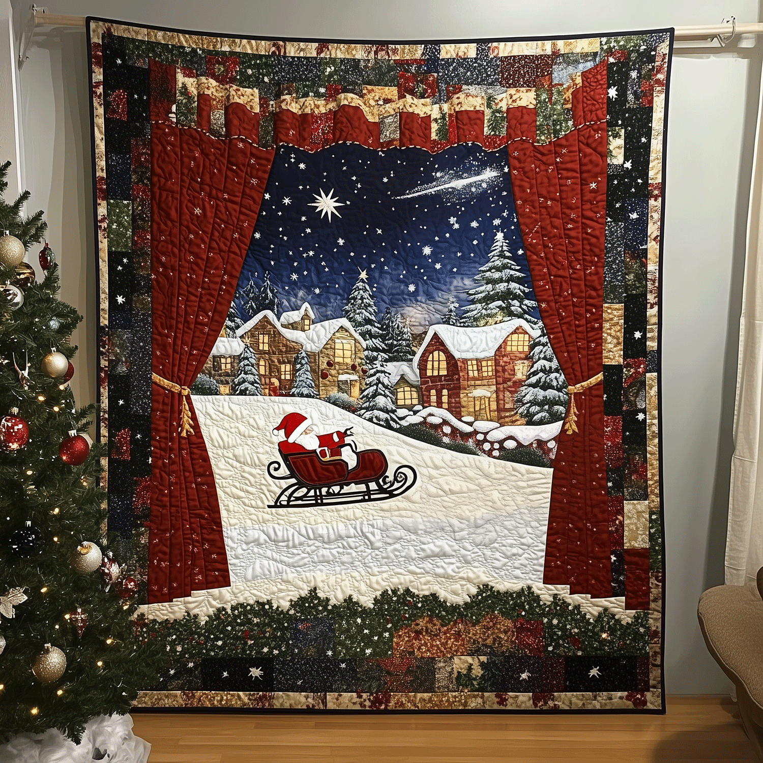 Holiday Village Scene Quilted Blanket NCU0TH2112