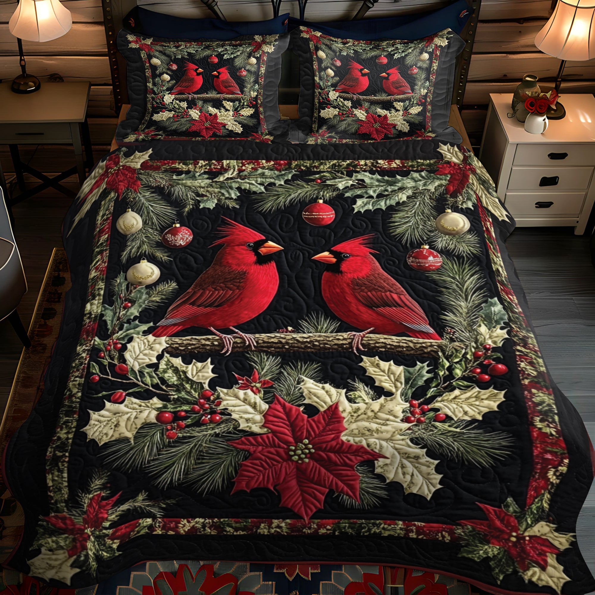 Holly Berry Nest Quilted Bedding Set NCU0VH040