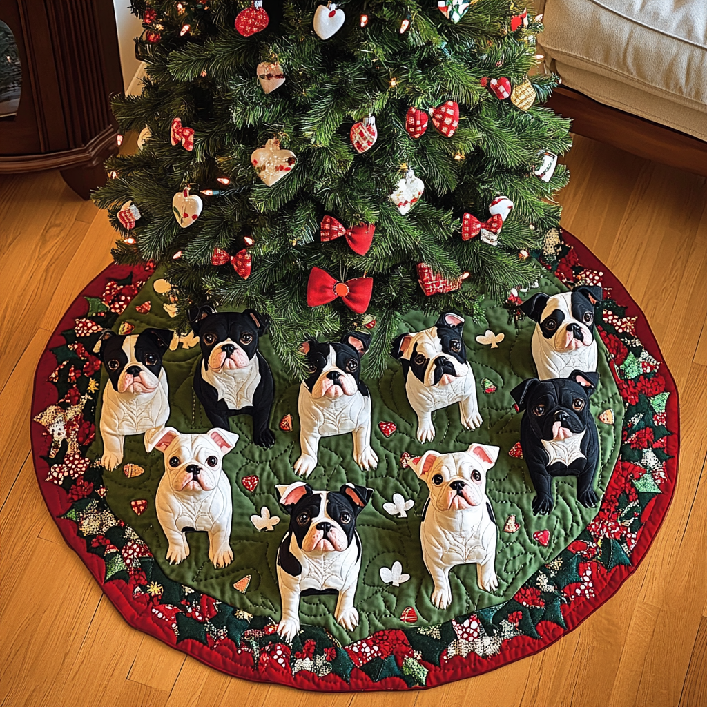 Holly Jolly Boston Terrier Christmas Quilted Tree Skirt NCU0DV1478