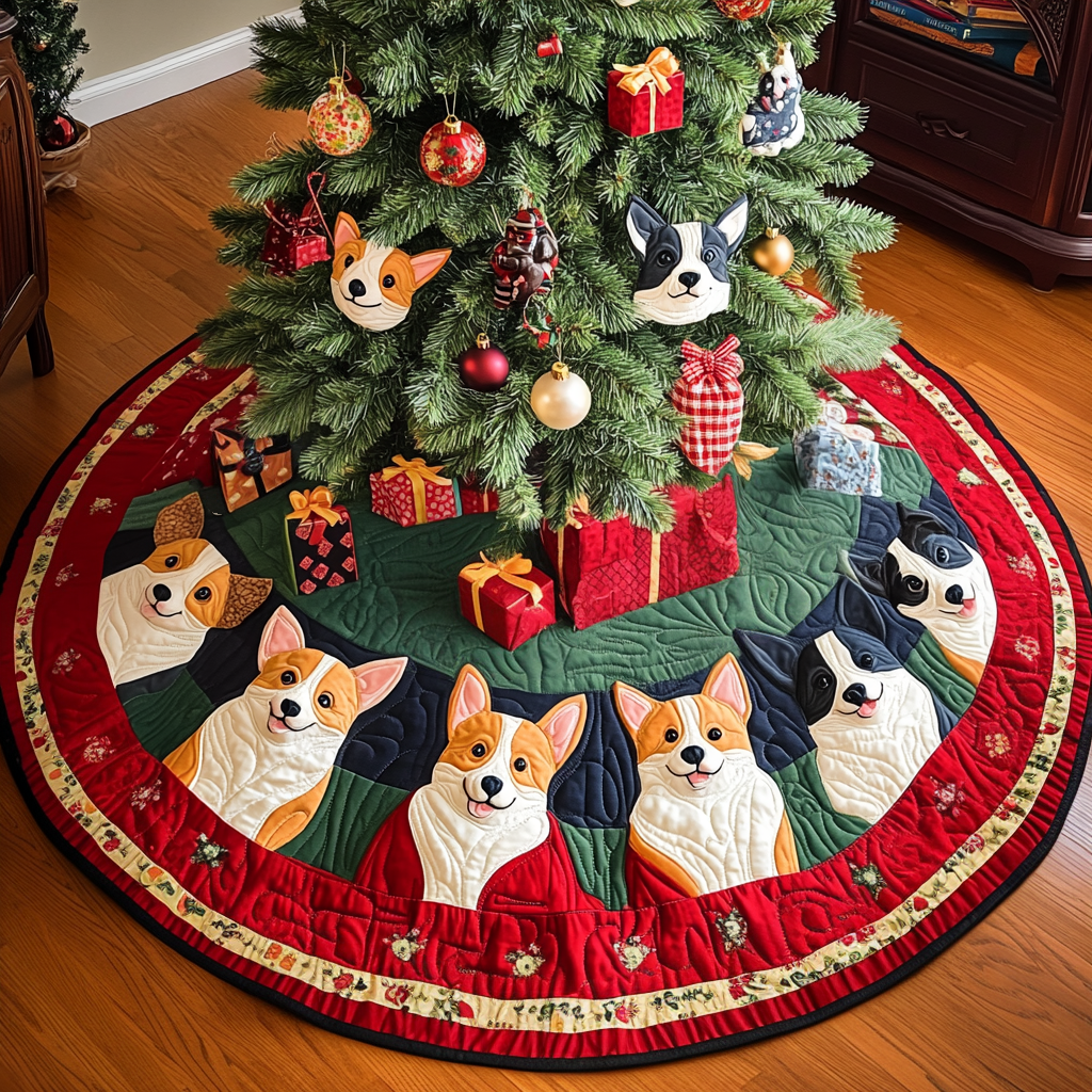 Holly Jolly Corgis Chritstmas Quilted Tree Skirt NCU0DV1337