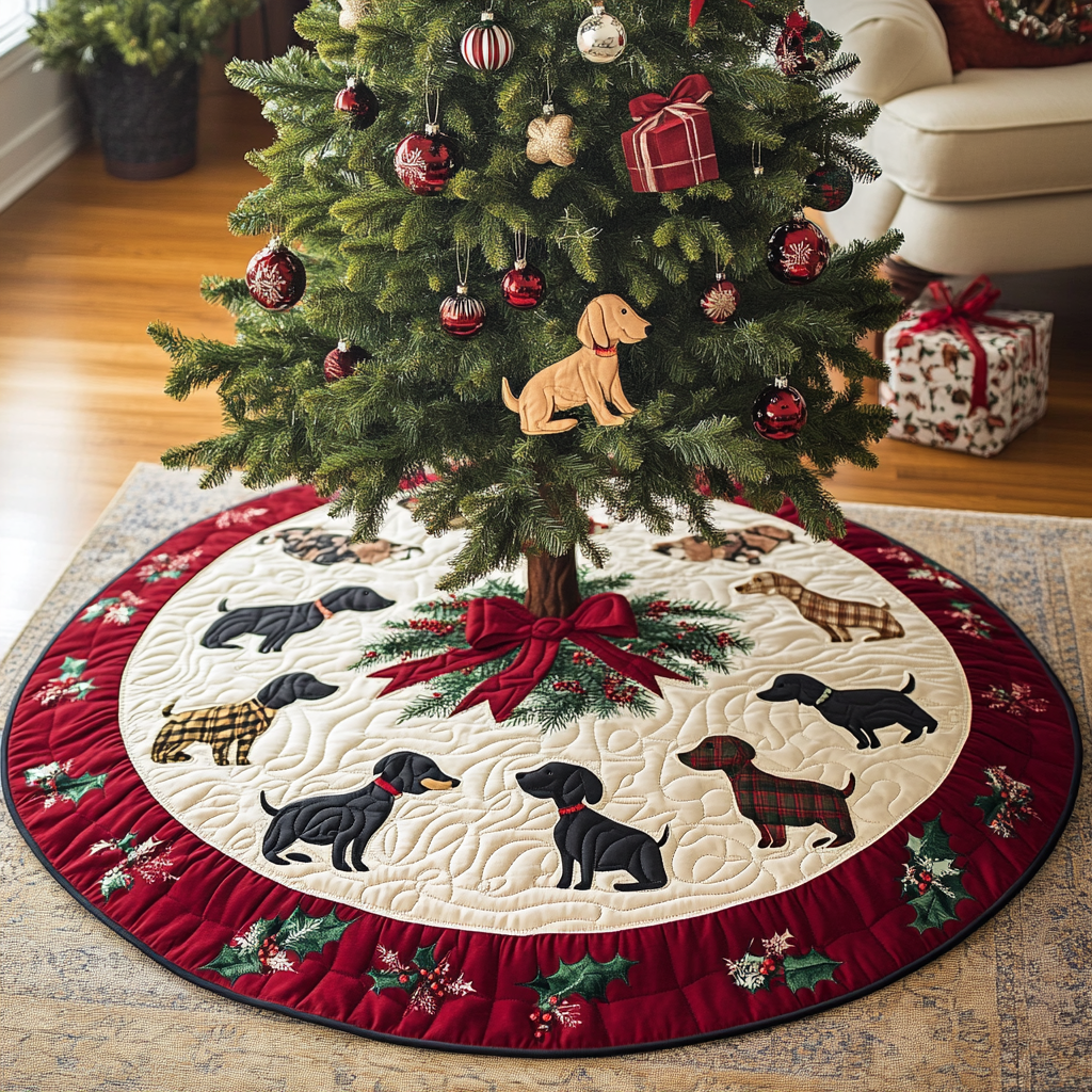 Holly Jolly Dachshund Chritstmas Quilted Tree Skirt NCU0DV1329