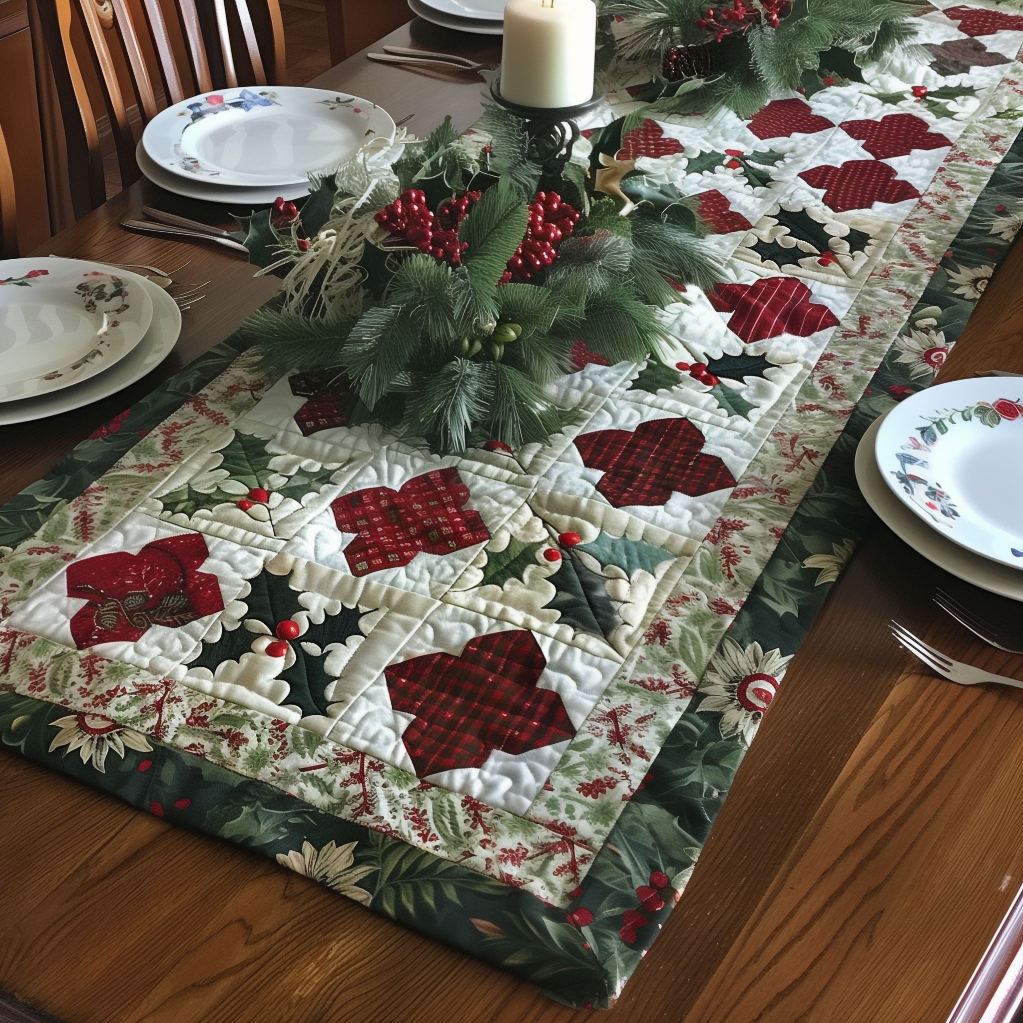 Holly Jolly Nights Quilted Table Runner NCU0PT1827