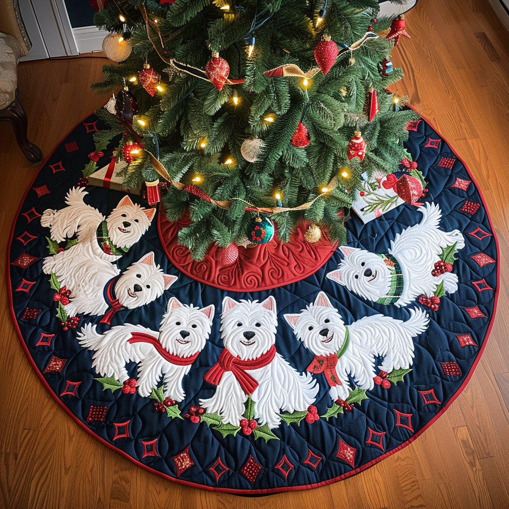 Holly Jolly Westie Christmas Quilted Tree Skirt NCU0DV1613