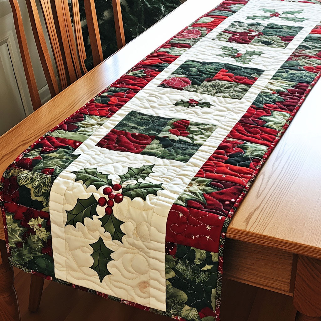 Holly Sleigh Ride Quilted Table Runner NCU0PT1828