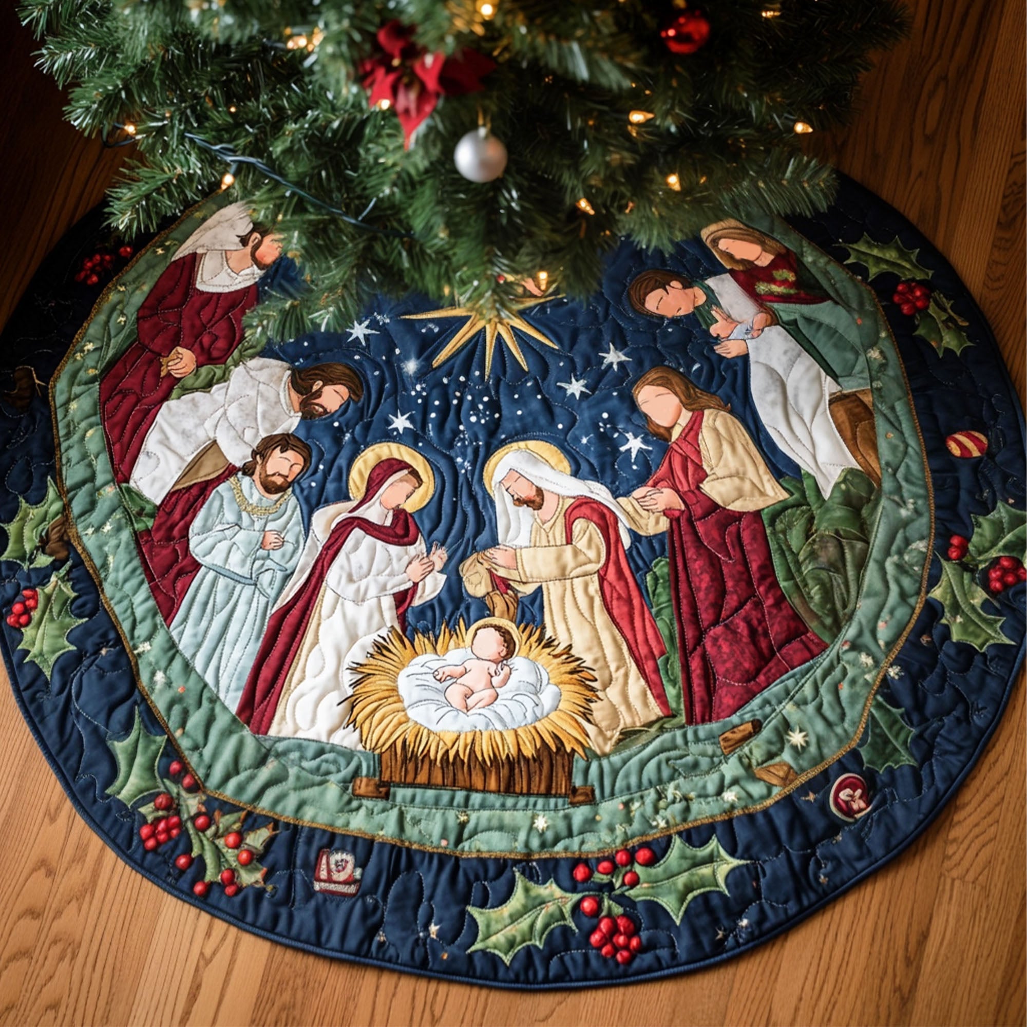 Holy Gathering Quilted Christmas Tree Skirt NCU0PT1230