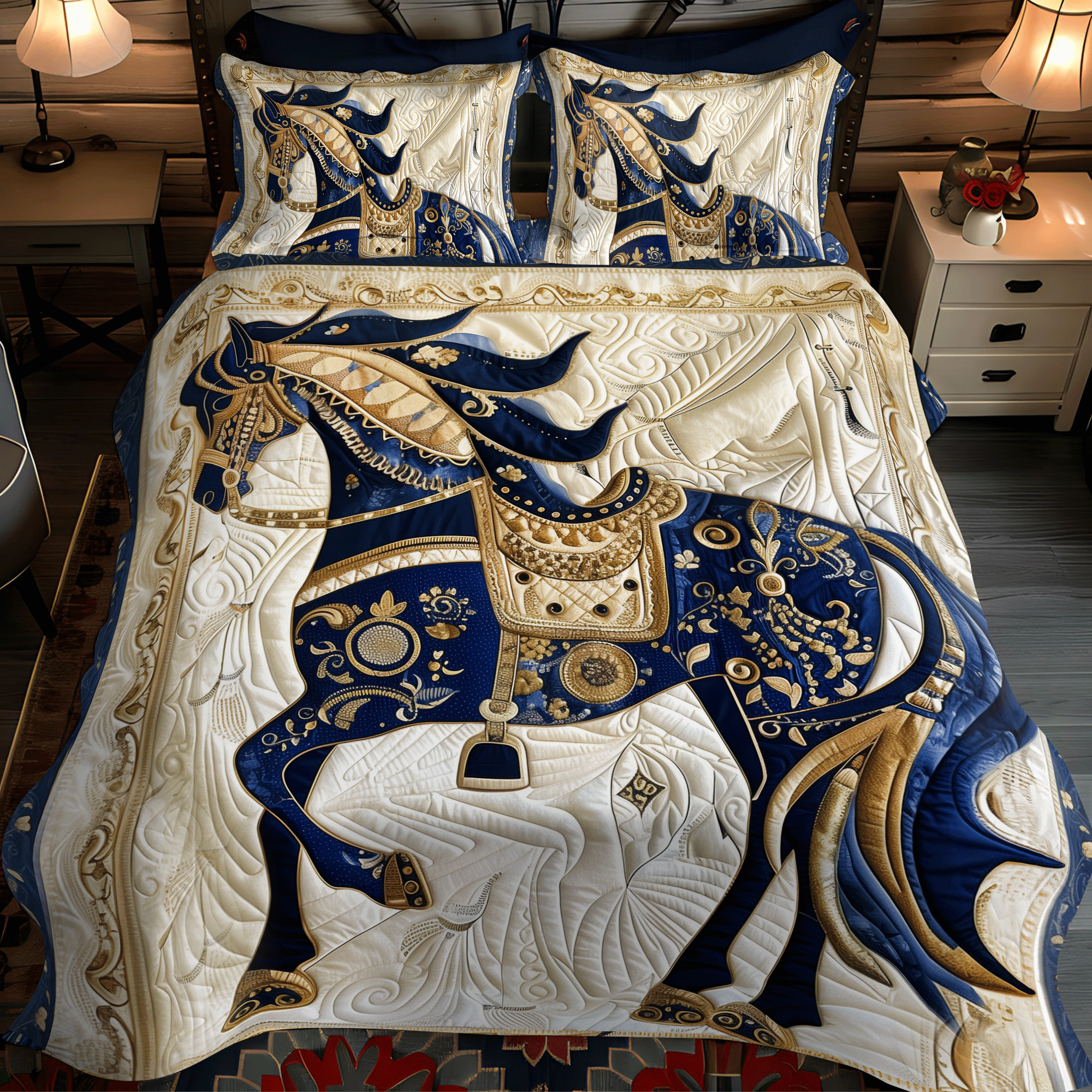 Horse Aristocratic Gallop 3-Piece Quilted Bedding Set NCU0DV311