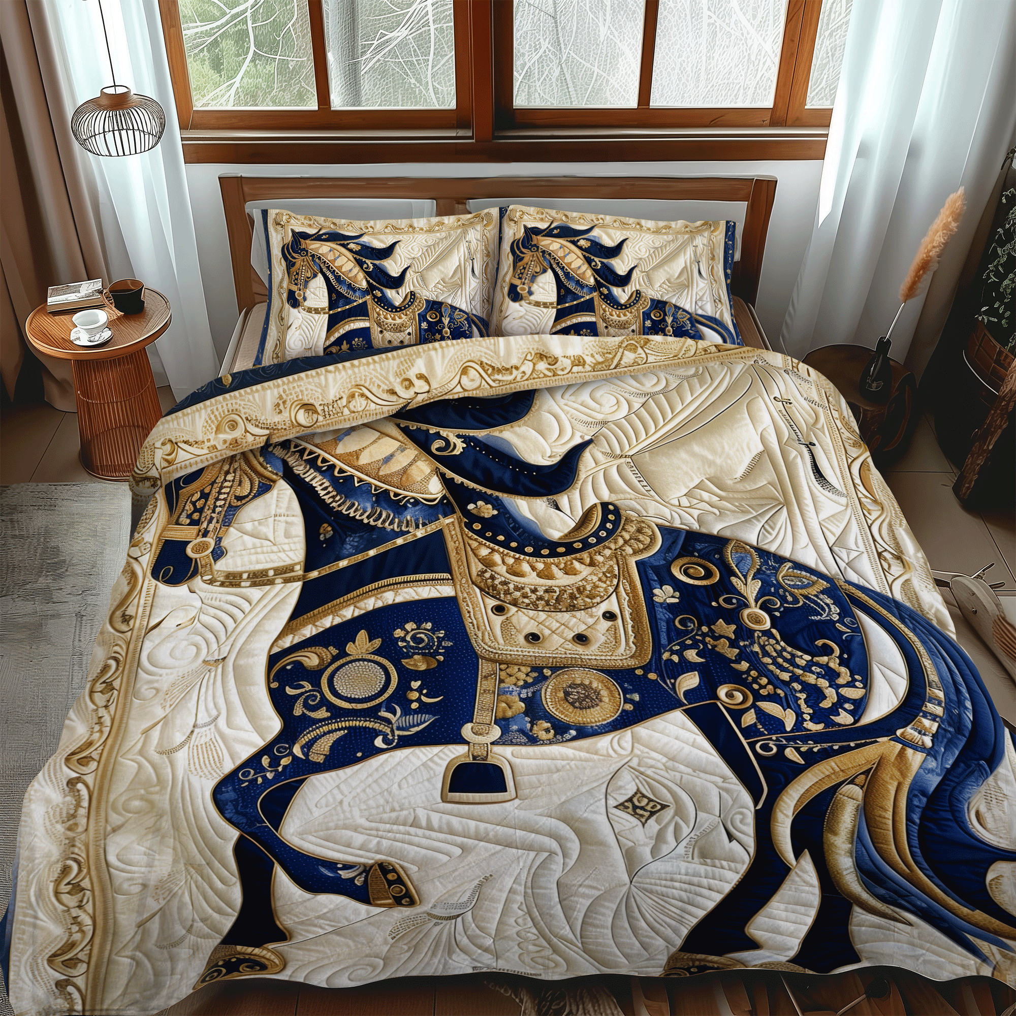 Horse Aristocratic Gallop 3-Piece Quilted Bedding Set NCU0DV311