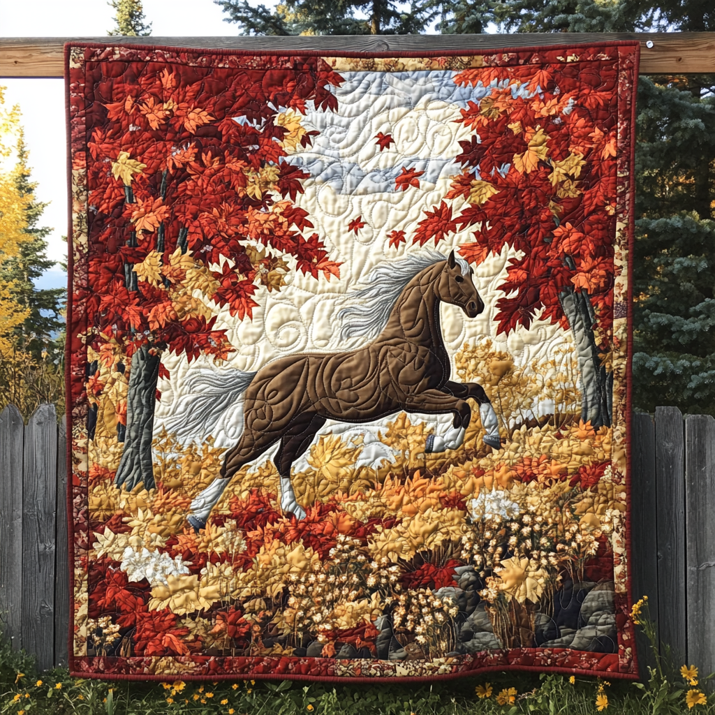 Horse Autumn Gallop Quilted Blanket NCU0DV1225