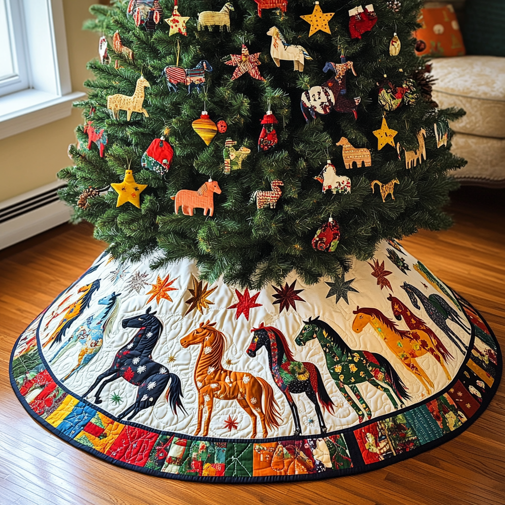 Horse Parade Christmas Quilted Tree Skirt NCU0DV1508