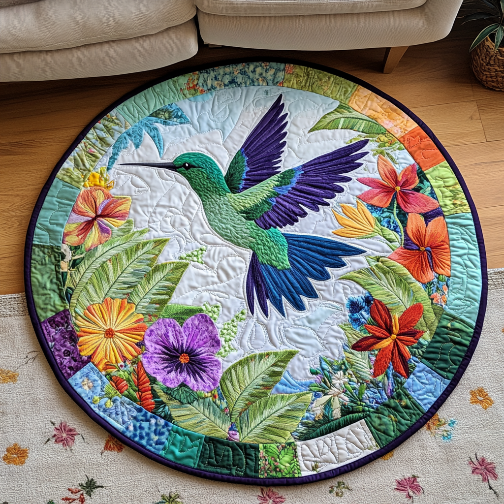 Hummingbird Harmony Quilted Round Mat NCU0DK1164