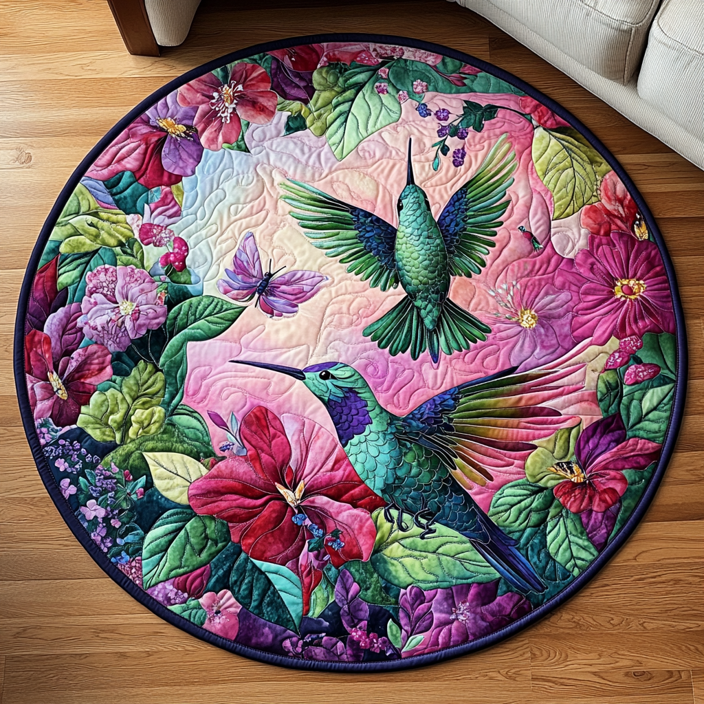 Hummingbird Nectar Garden Quilted Round Mat NCU0DV1045