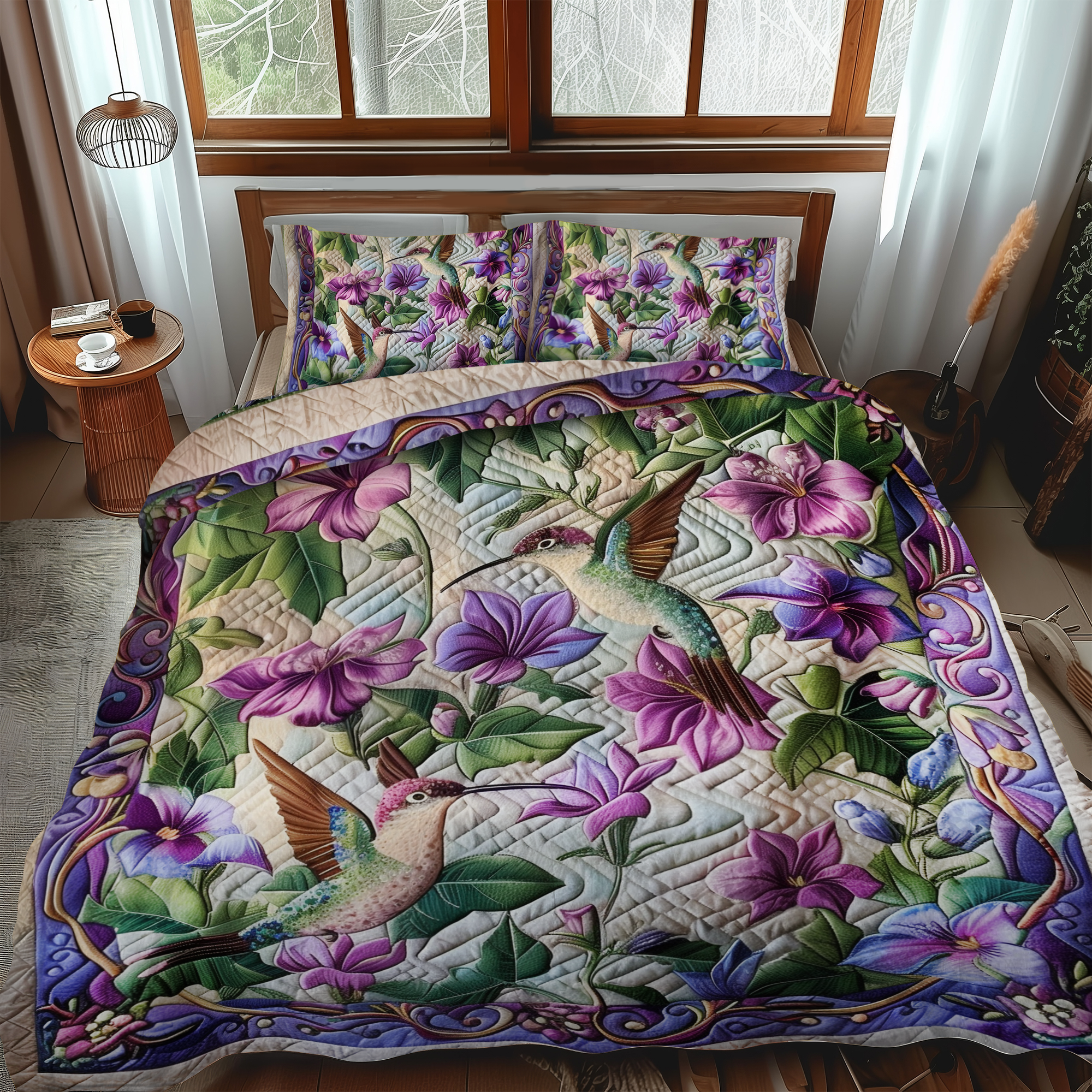 Hummingbird Paradise 3-Piece Quilted Bedding Set NCU0PT022