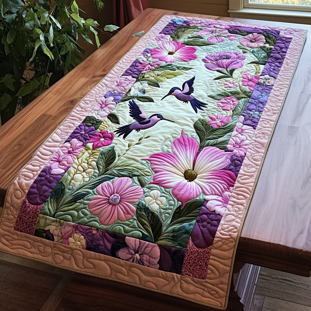 Hummingbird Petal Dance Quilted Table Runner NCU0DV1119