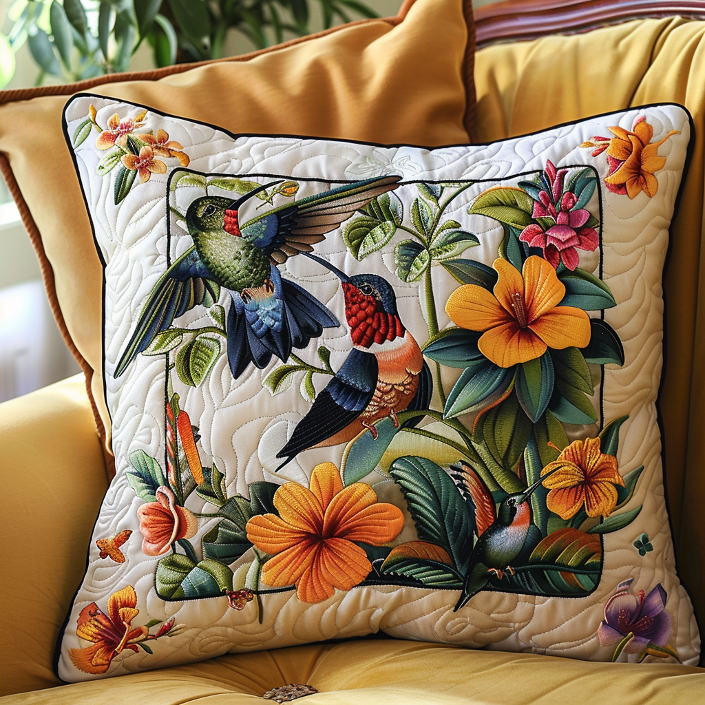 Hummingbirds Scenery Quilted Pillow Case NCU0TH105