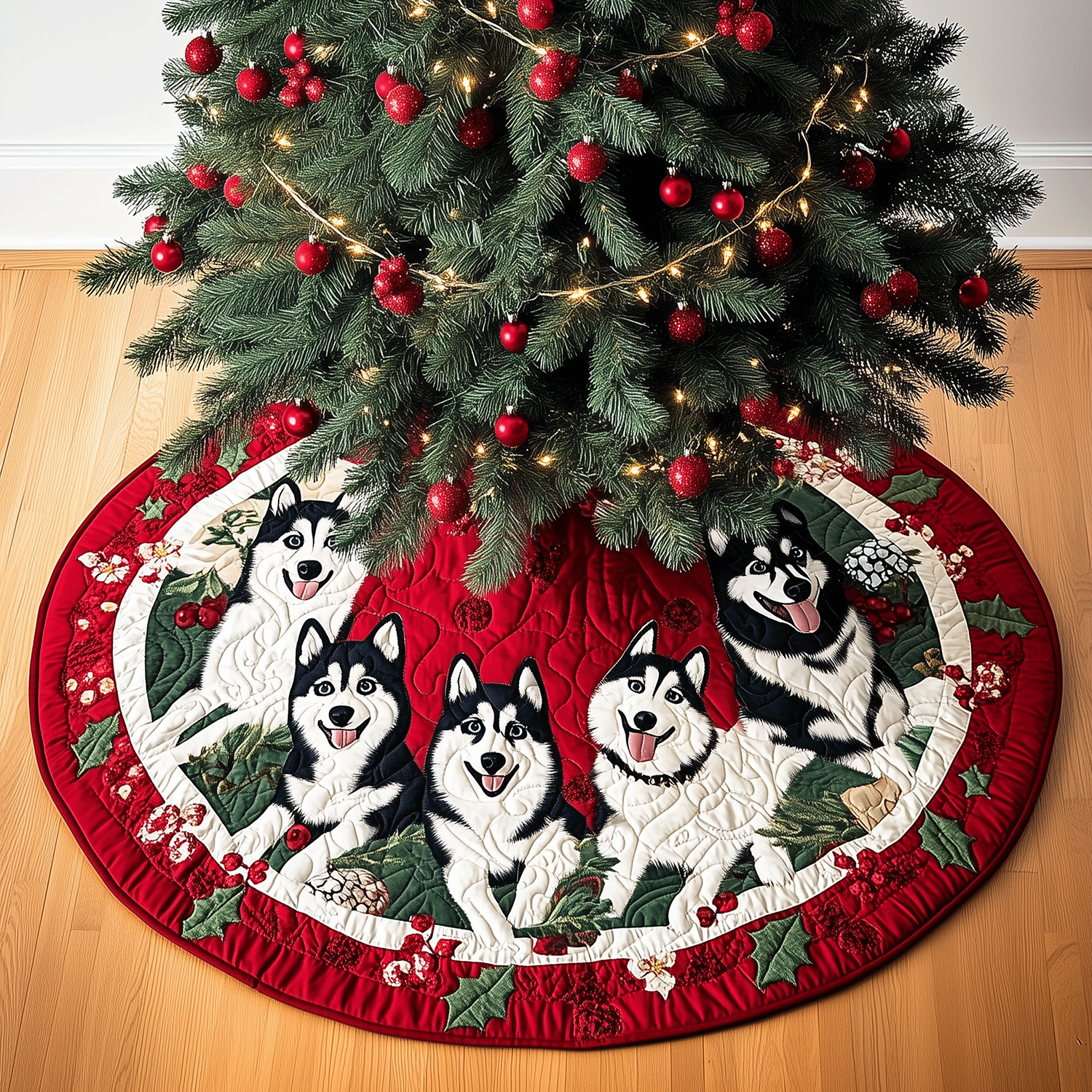 Husky Cheer Quilted Christmas Tree Skirt NCU0TH2031