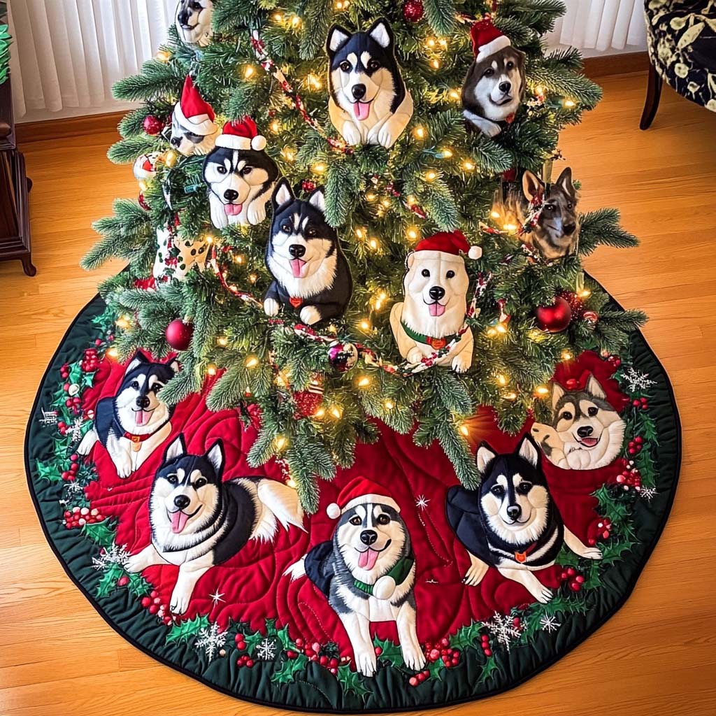 Husky Paws Christmas Quilted Tree Skirt NCU0NT1682