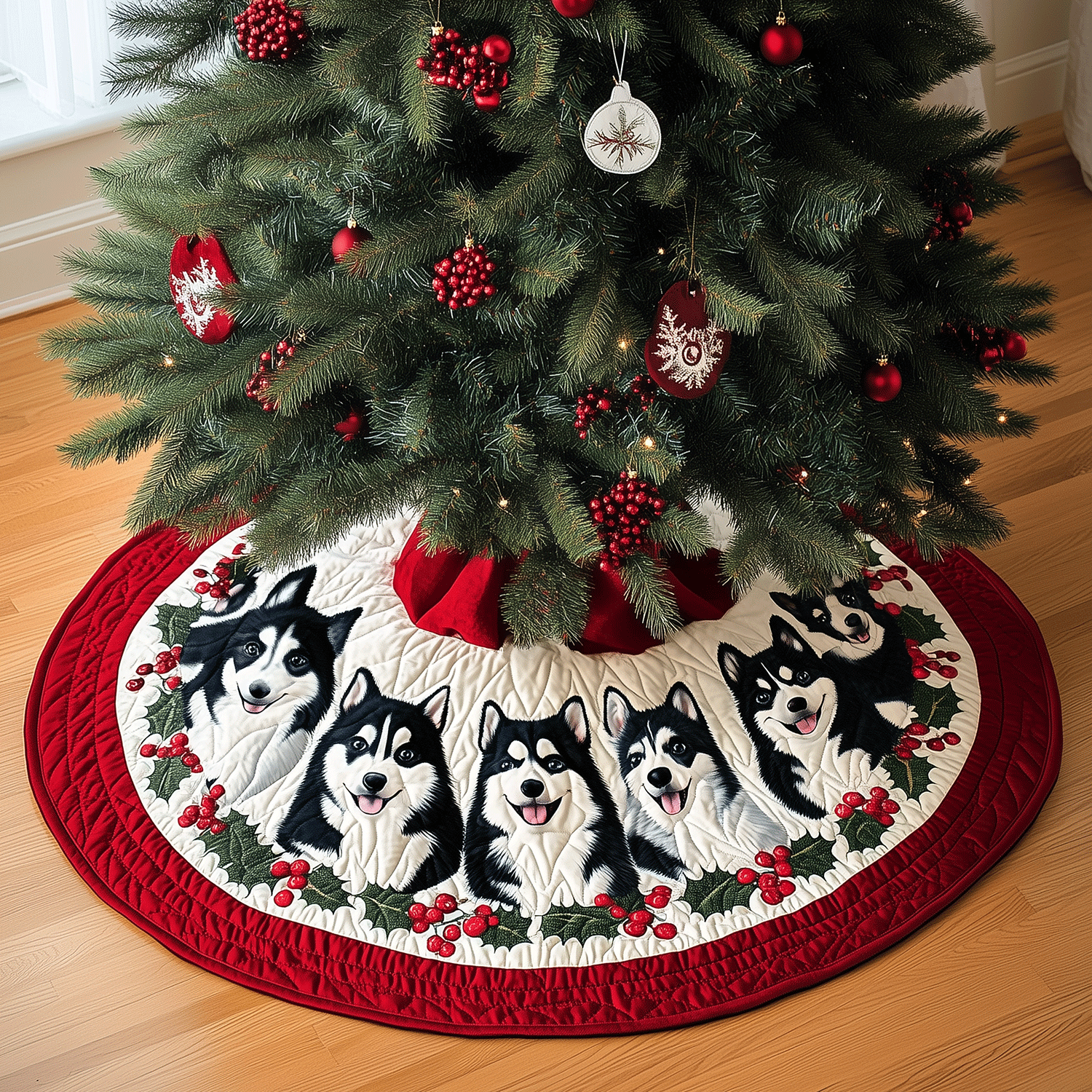 Husky Winter Wonderland Quilted Christmas Tree Skirt NCU0TH2034