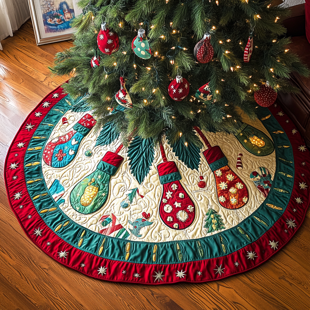 Illuminated Holiday Christmas Quilted Tree Skirt NCU0DK1375