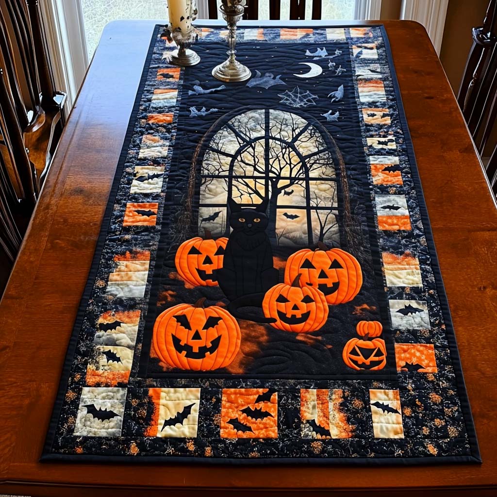 Jack O Lantern Watcher Quilted Table Runner NCU0NT702