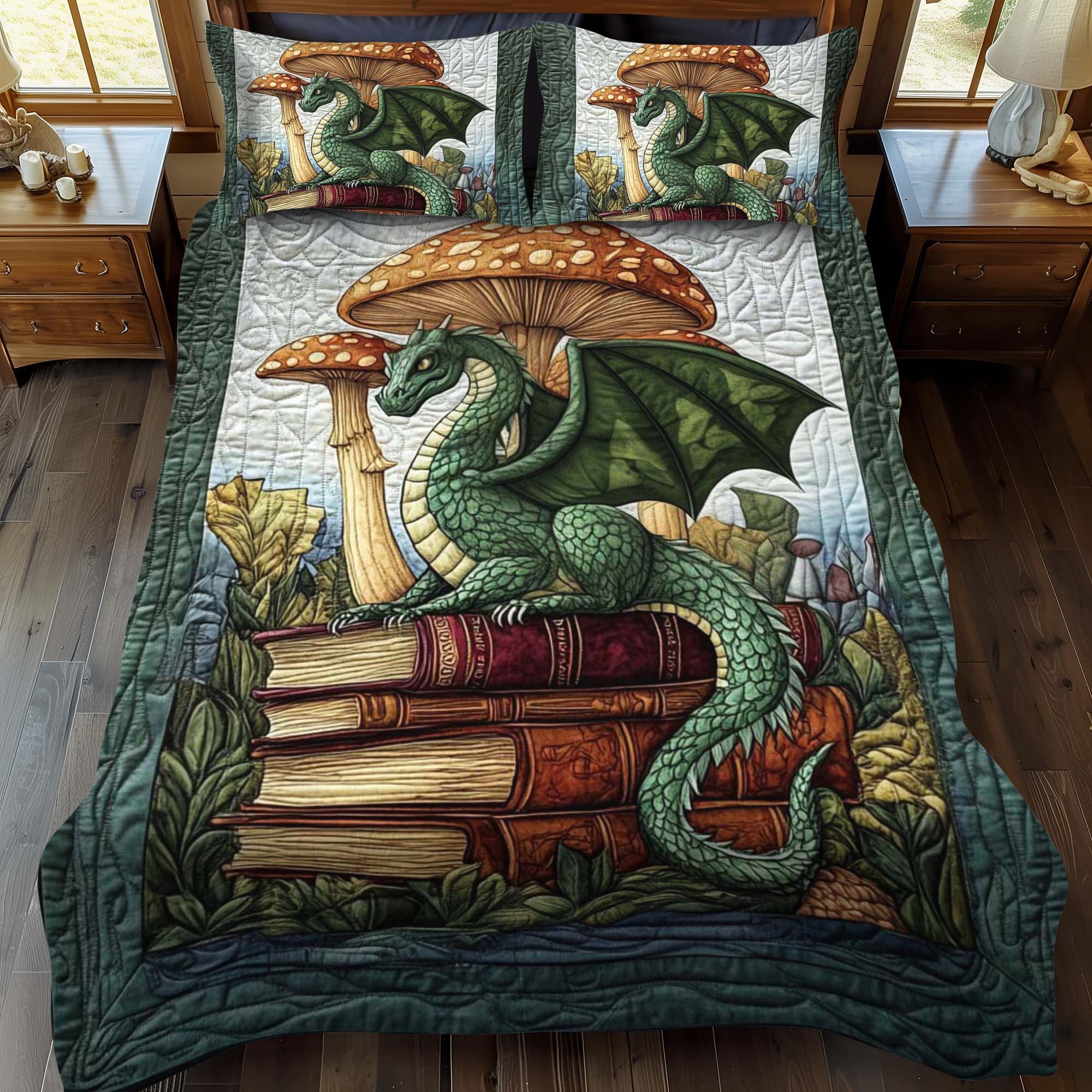 Jade Serpent 3-Piece Quilted Bedding Set NCU0NT917