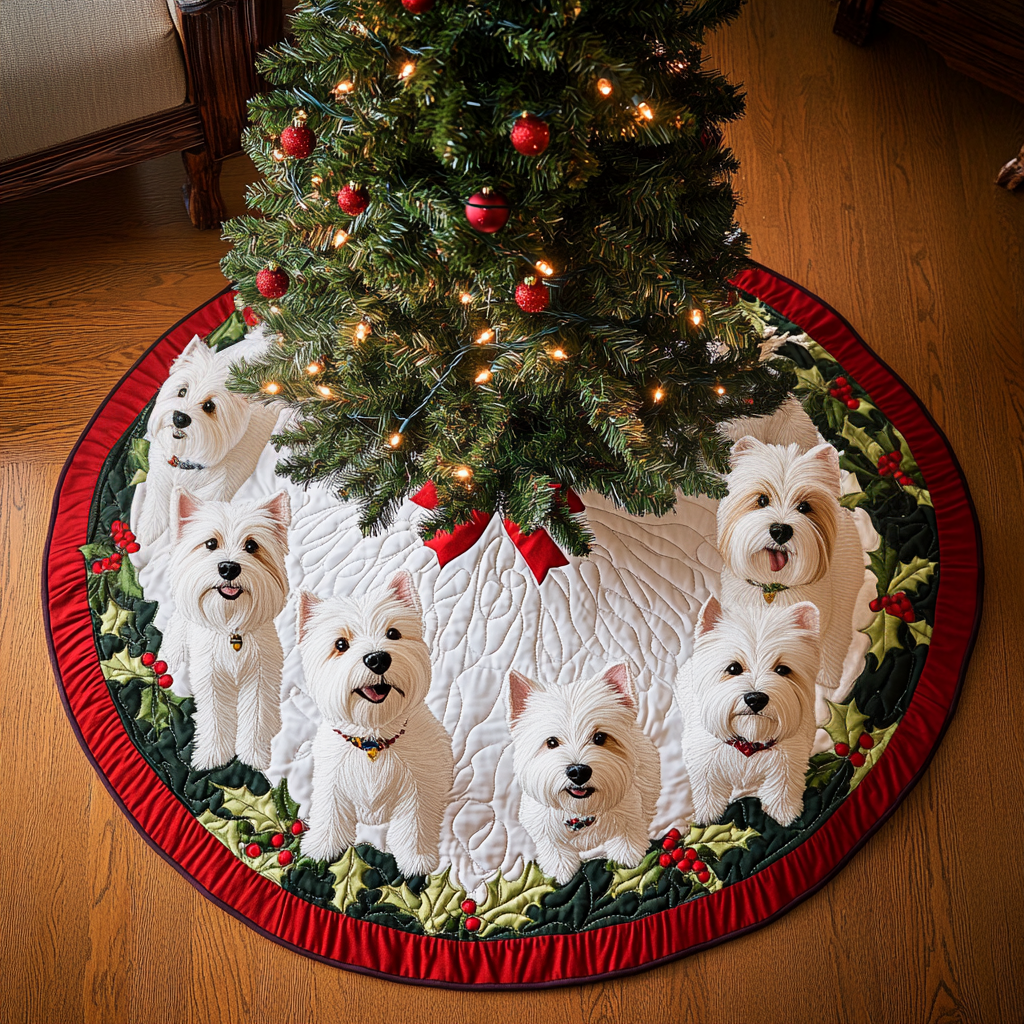 Jingle Bells Westie Christmas Quilted Tree Skirt NCU0DV1616