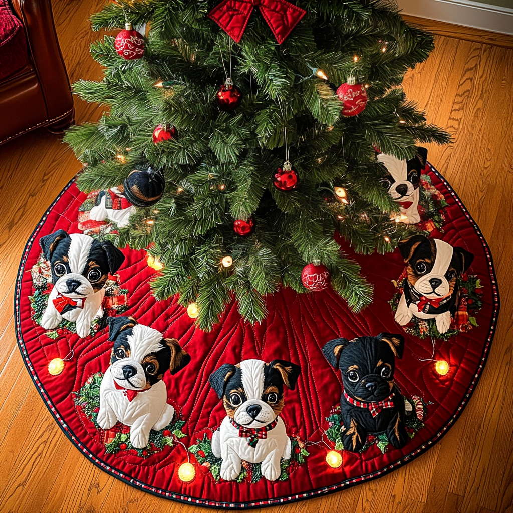 Jingle Paws Boston Terrier Christmas Quilted Tree Skirt NCU0DV1483