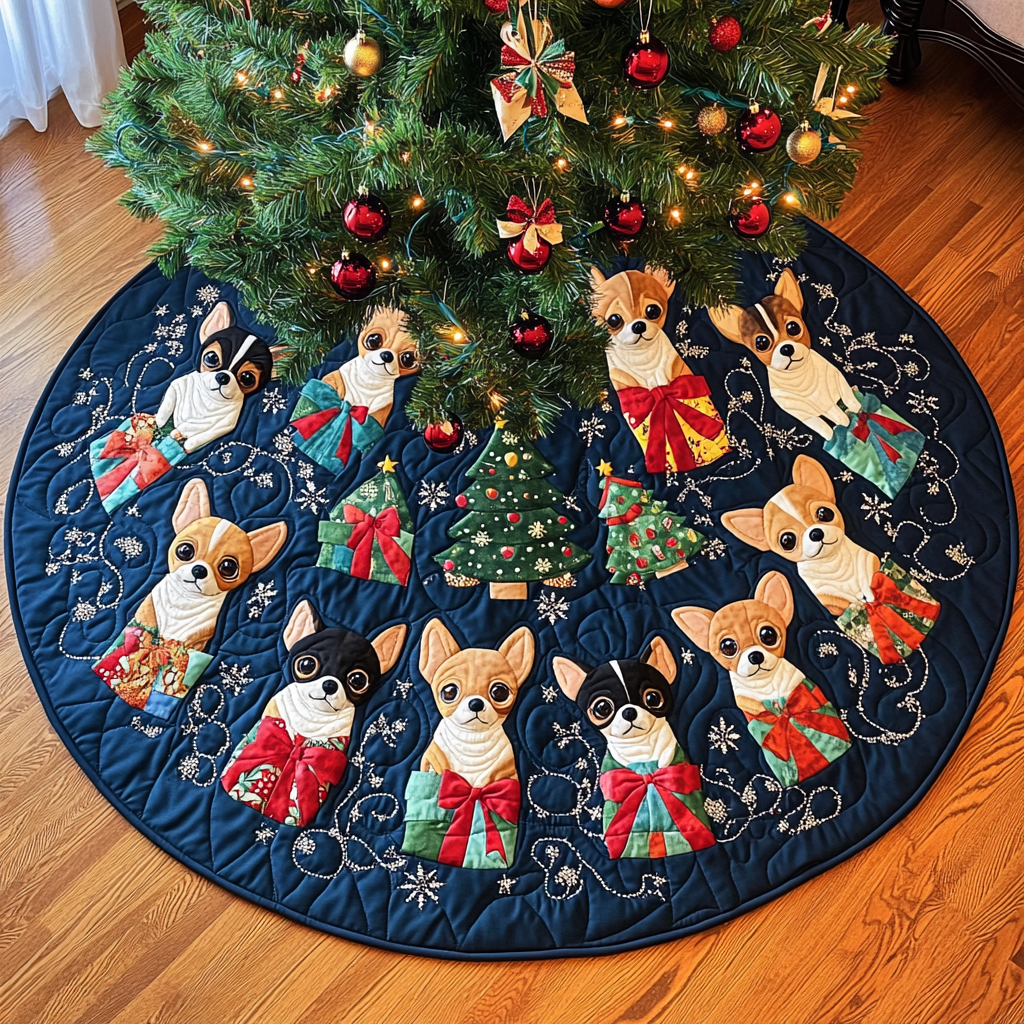 Jolly Chihuahua Joy Chritstmas Quilted Tree Skirt NCU0DV1353