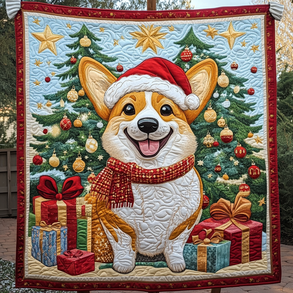 Jolly Corgi Christmas Quilted Blanket NCU0DK1574