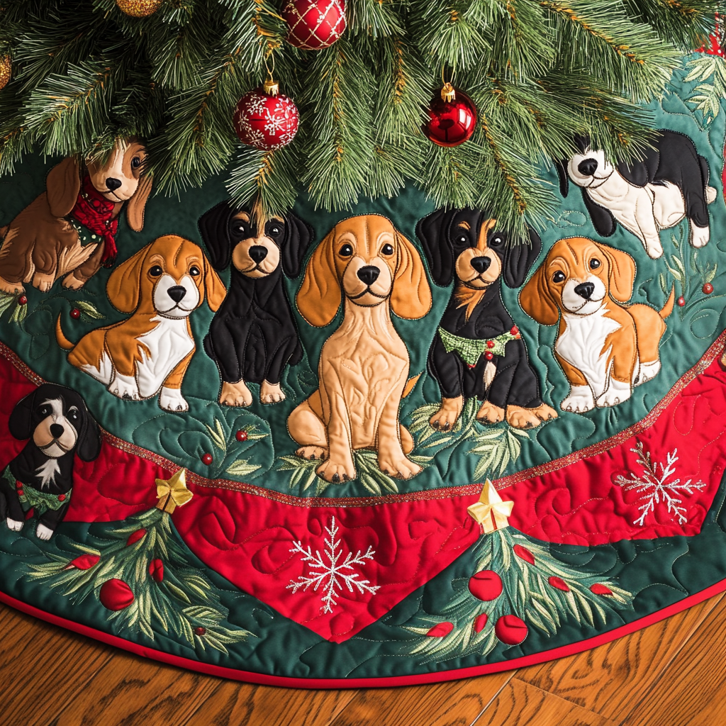 Jolly Dachshund Delights Chritstmas Quilted Tree Skirt NCU0DV1327