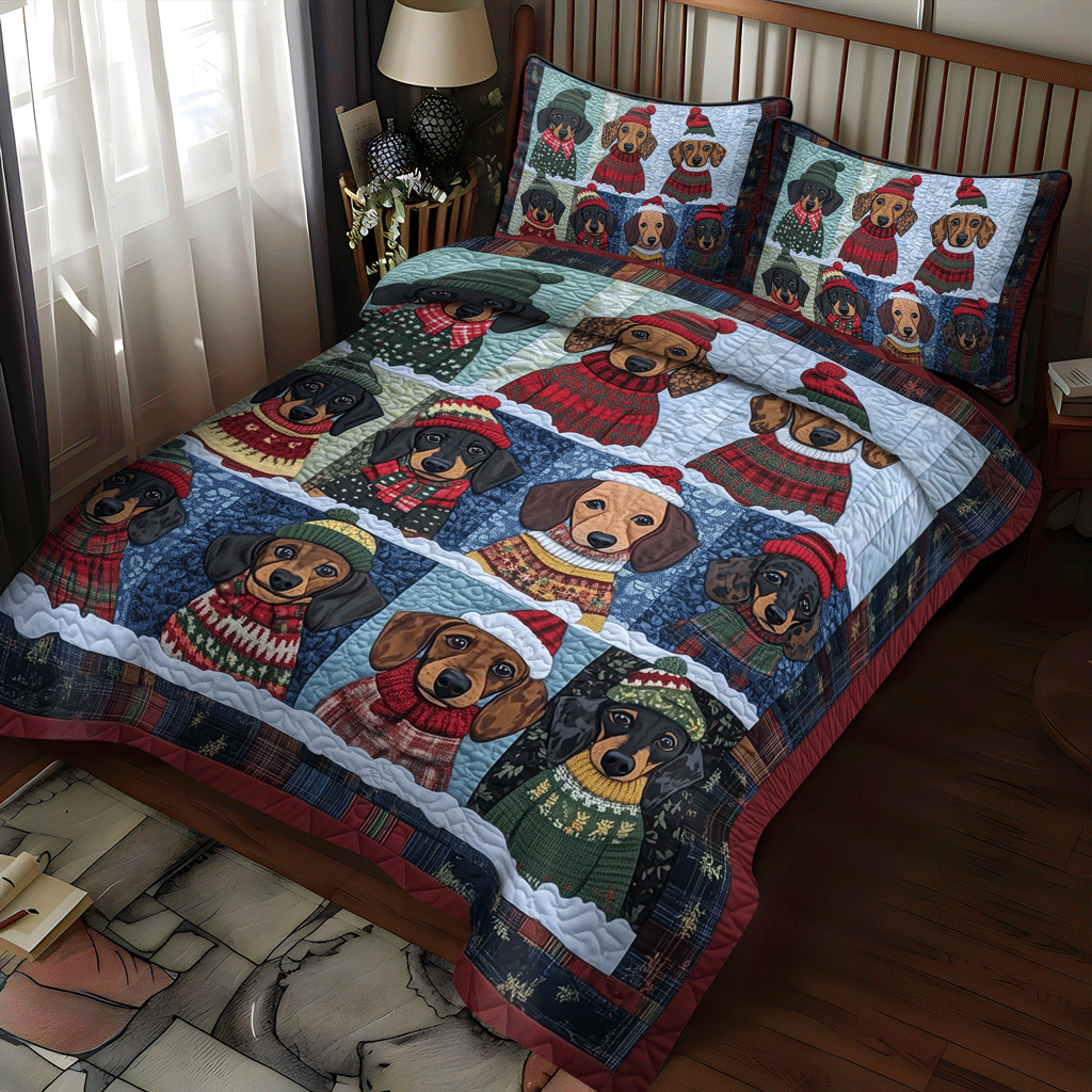 Jolly Doxie Paws 3-Piece Quilted Bedding Set NCU0TH1691