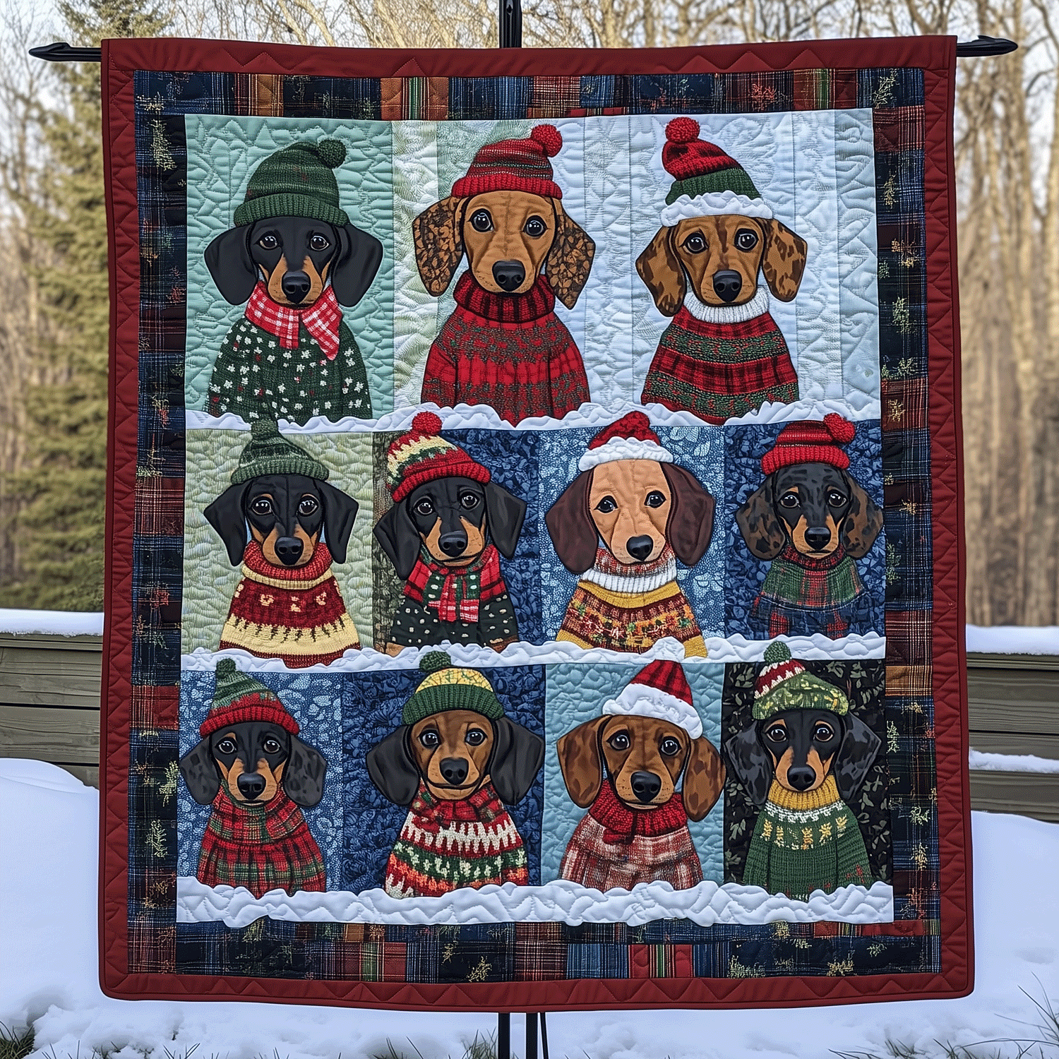 Jolly Doxie Paws Art Quilt Hanging NCU0TH1591