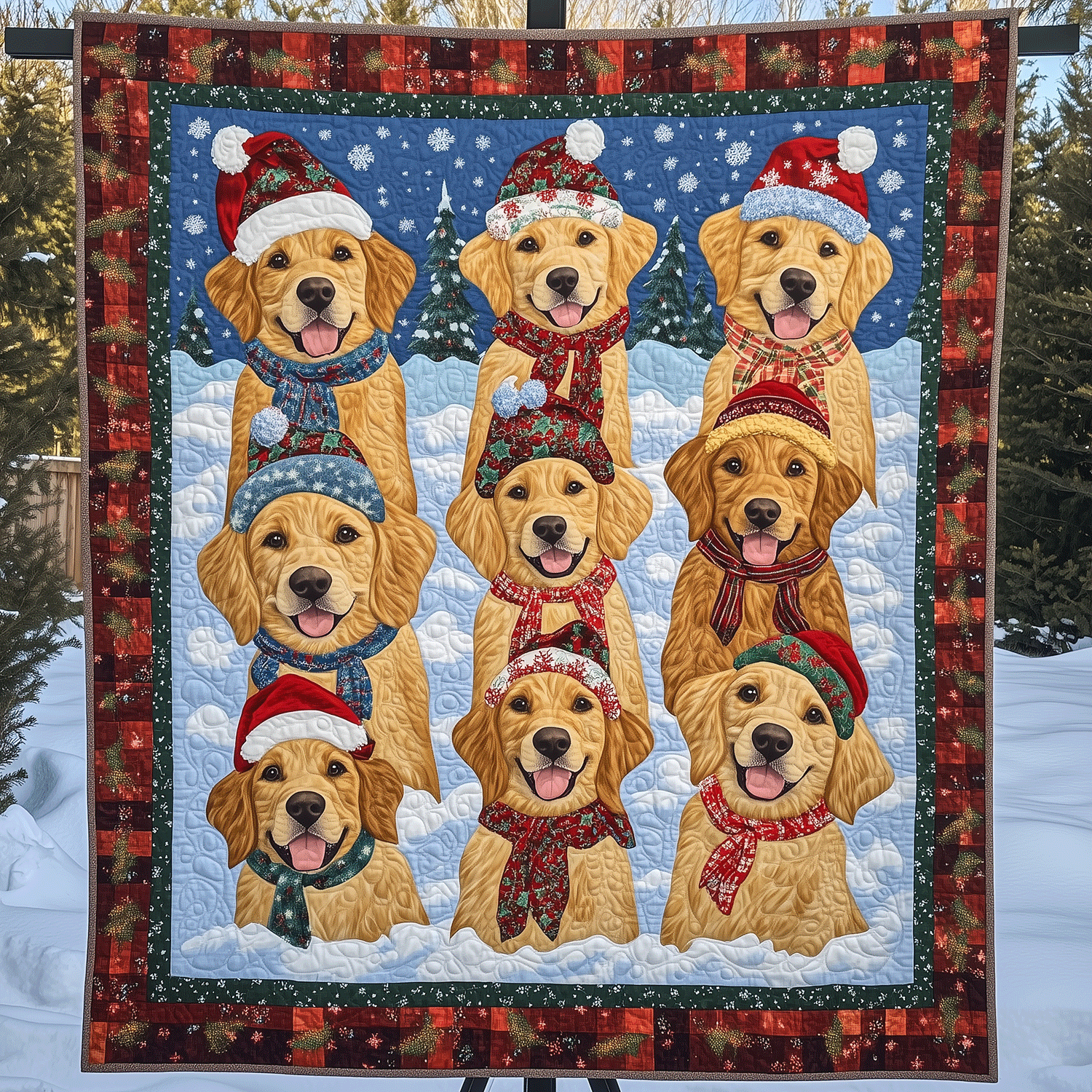 Jolly Golden Paws Art Quilt Hanging NCU0TH1595