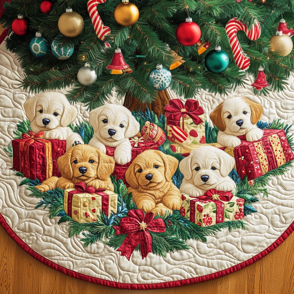 Jolly Golden Paws Chritstmas Quilted Tree Skirt NCU0DV1344