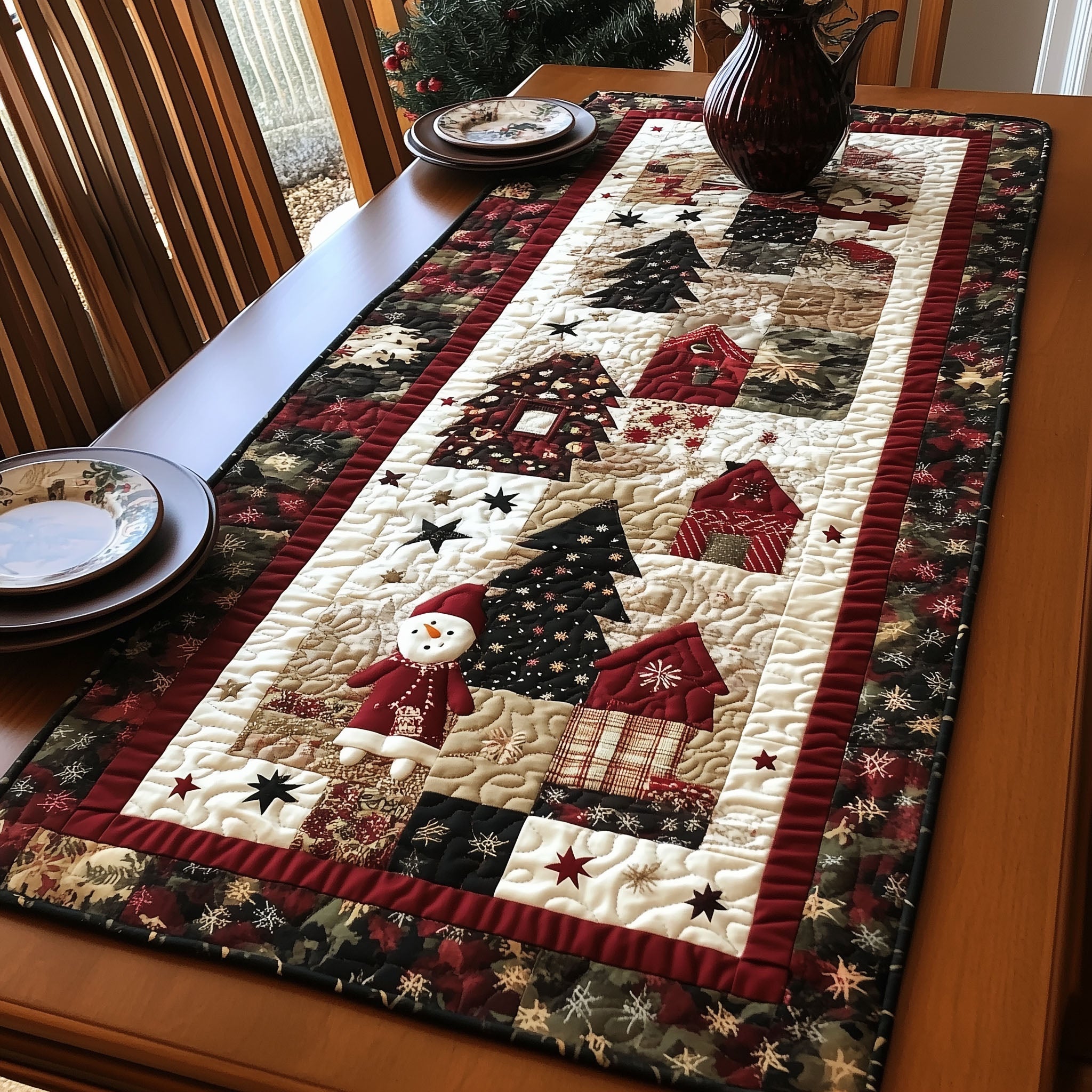 Jolly Santa Gift Quilted Table Runner NCU0PT1830