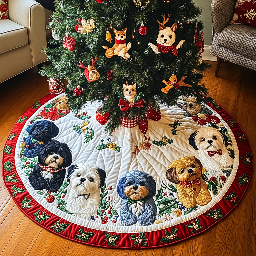 Jolly Shih Tzu Noel Christmas Quilted Tree Skirt NCU0DV1580