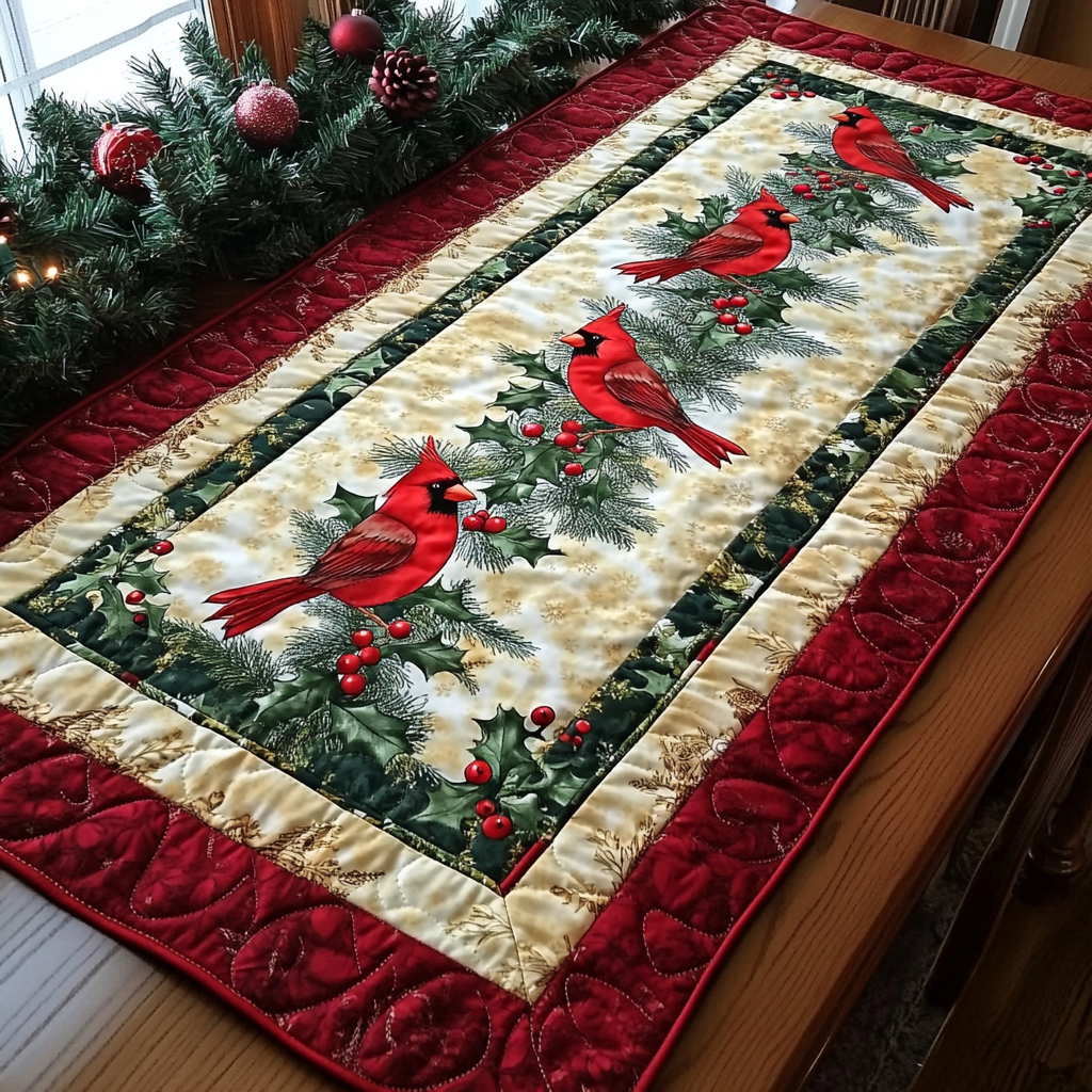 Joyful Cardinal Chorus Quilted Table Runner NCU0DK1593