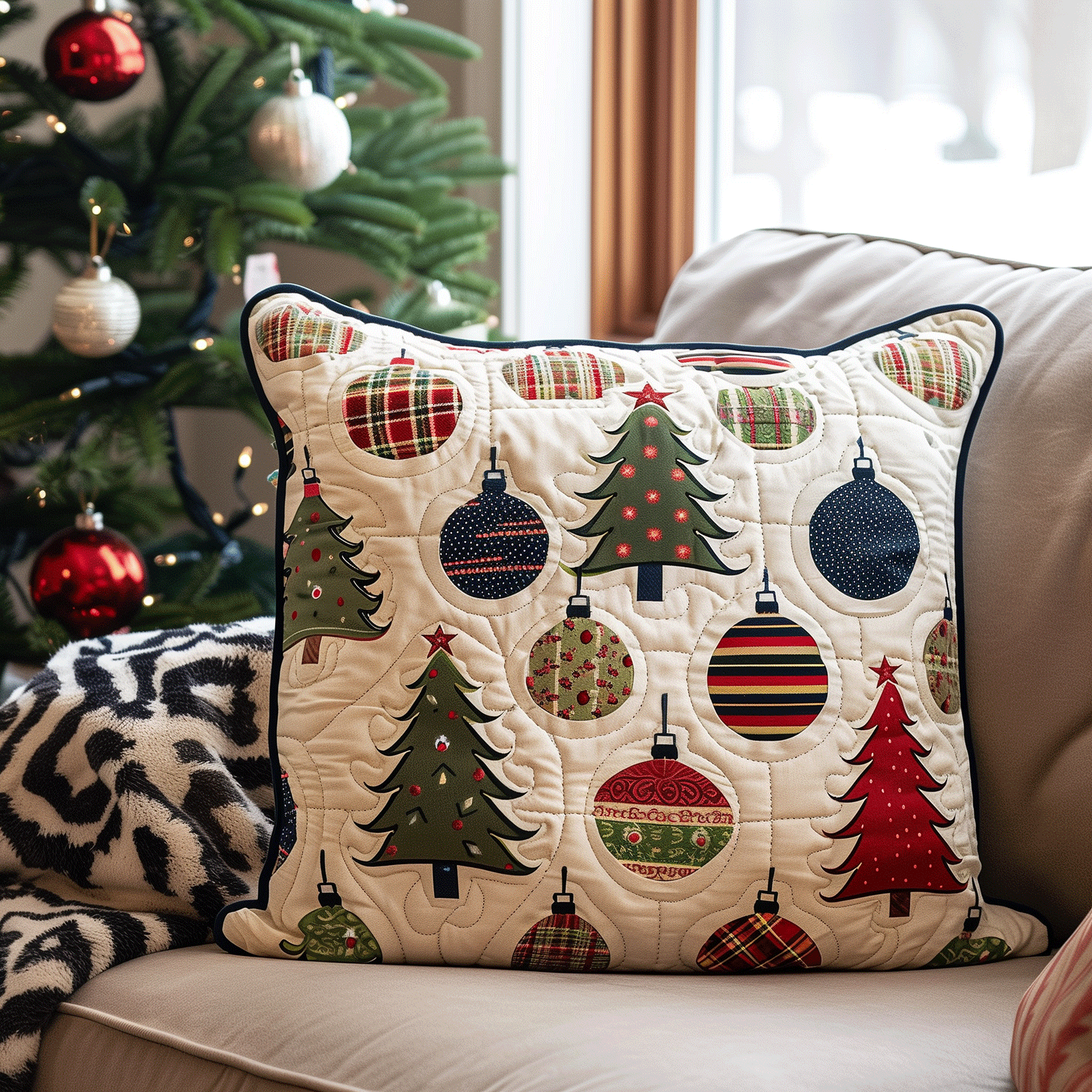 Joyful Christmas Tree Quilted Pillow Case NCU0TH1164