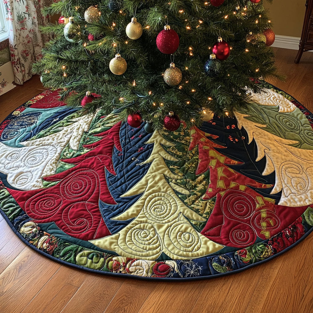 Joyful Evergreen Twist Quilted Christmas Tree Skirt NCU0PT1328