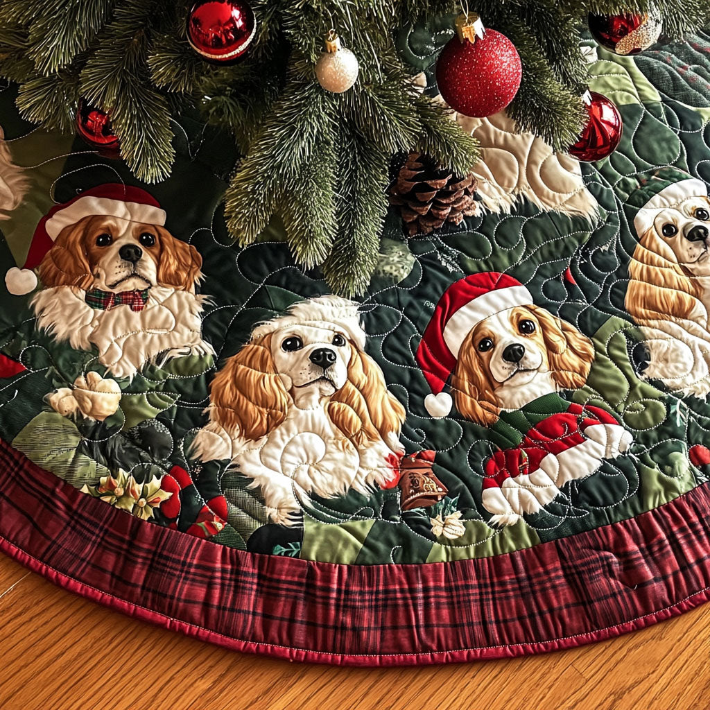 Joyful Spaniel Quilted Christmas Tree Skirt NCU0PT1697