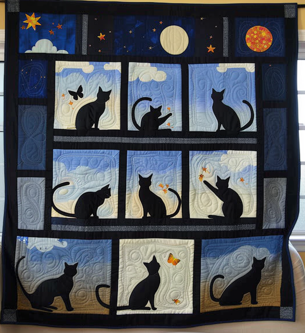 Kitty Night Dreams Quilted Blanket NCU0PT261