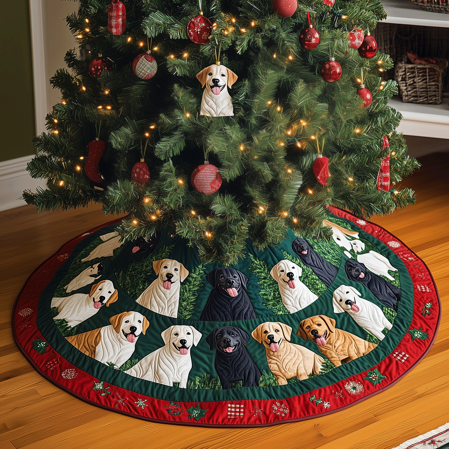 Labrador Christmas Cheer Quilted Christmas Tree Skirt NCU0TH2012