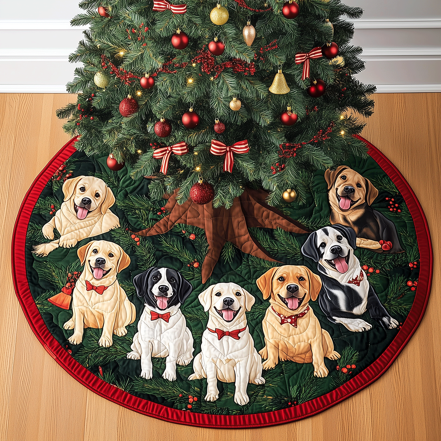 Labrador Holiday Quilted Christmas Tree Skirt NCU0TH2010