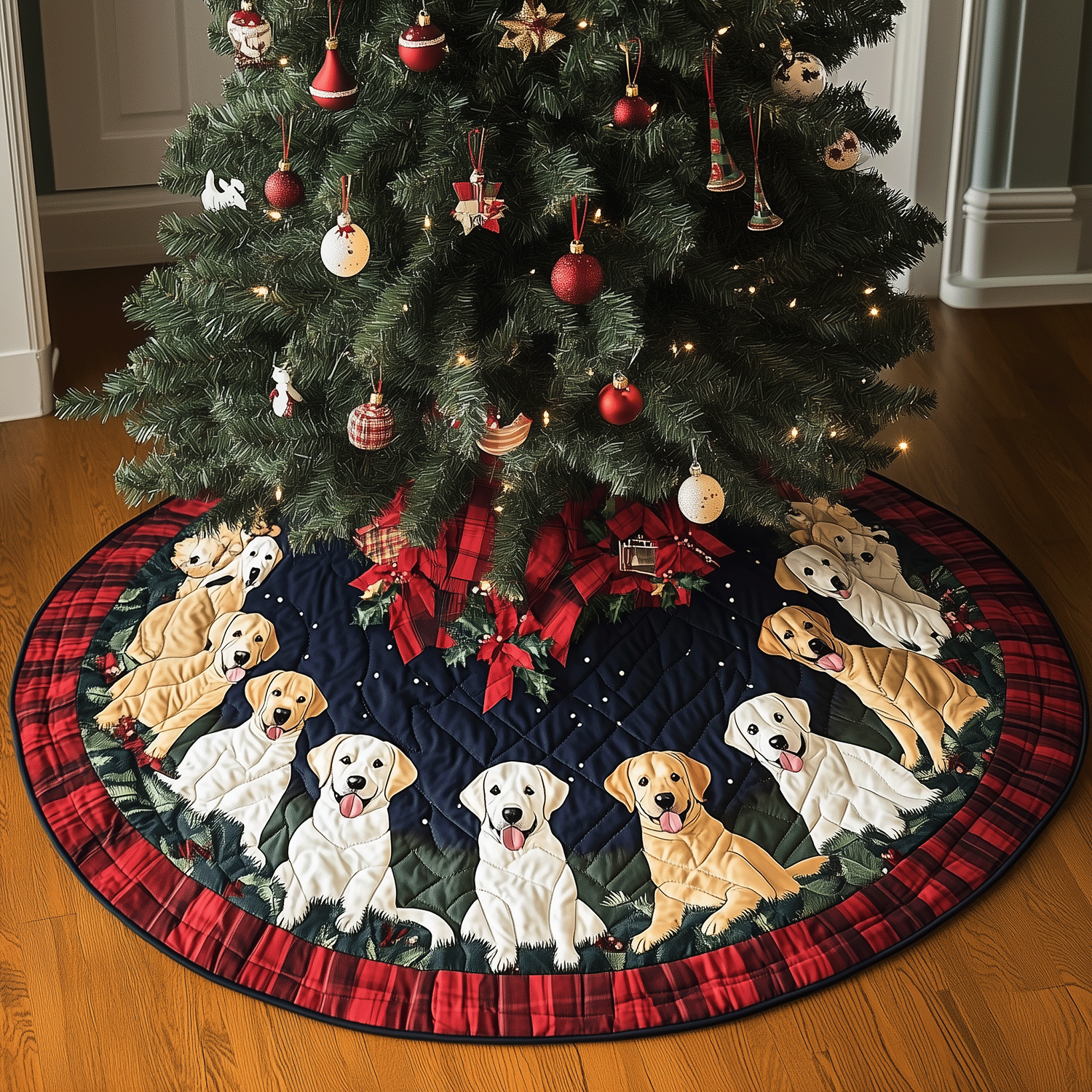 Labrador Holiday Spirit Quilted Christmas Tree Skirt NCU0TH2015