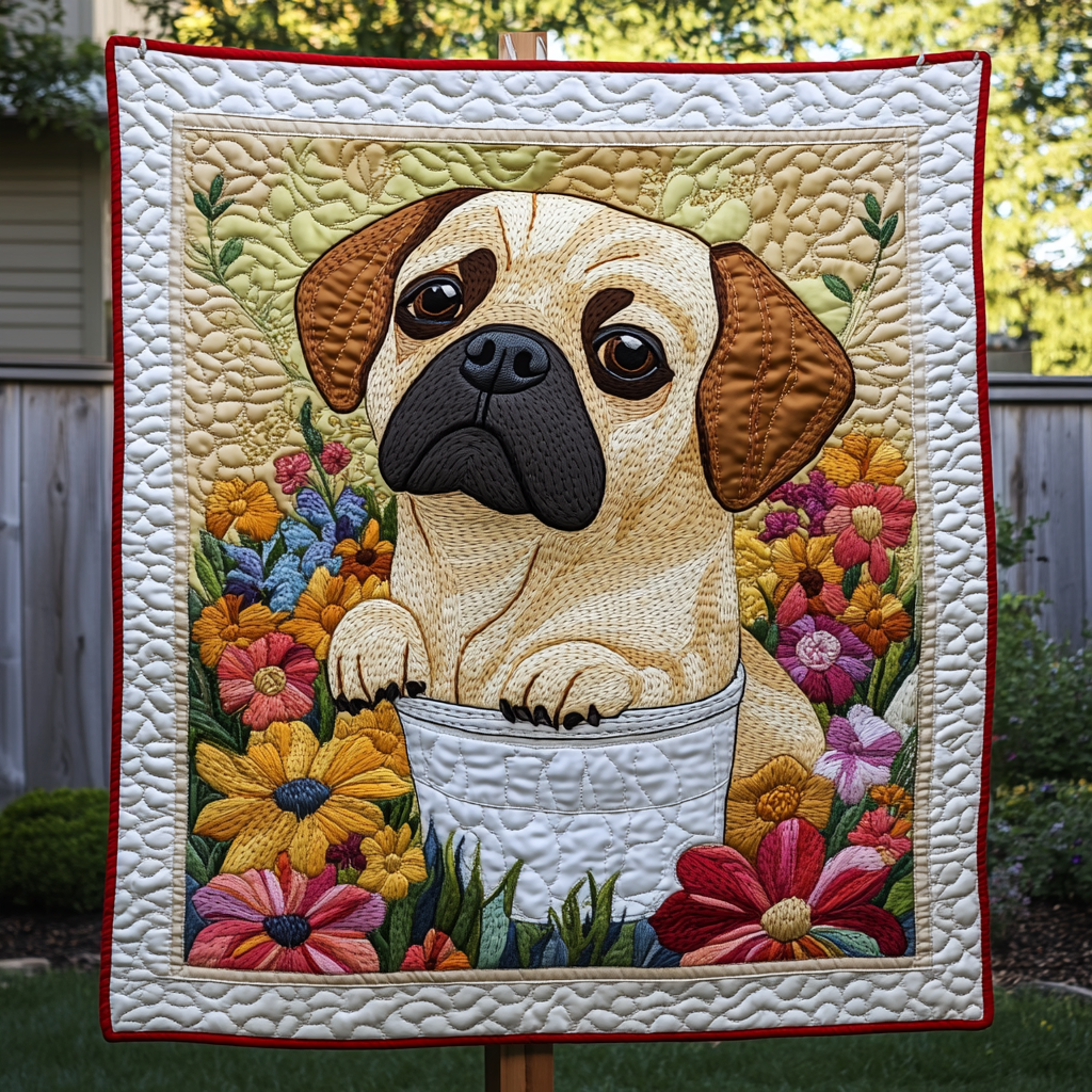 Little Pug Adventures Quilted Blanket NCU0DK1396