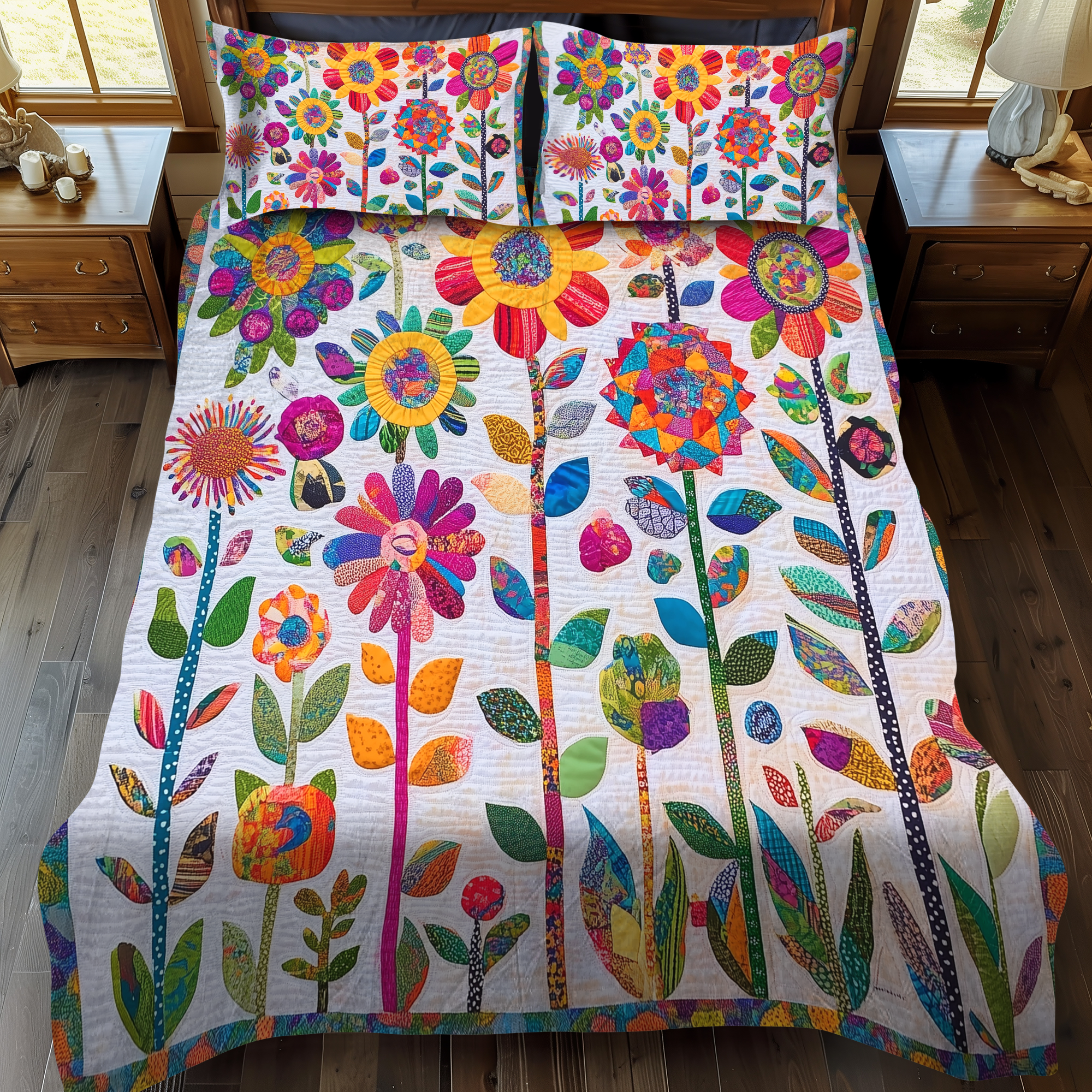 Lively Flowers 3-Piece Quilted Bedding Set NCU0VL386