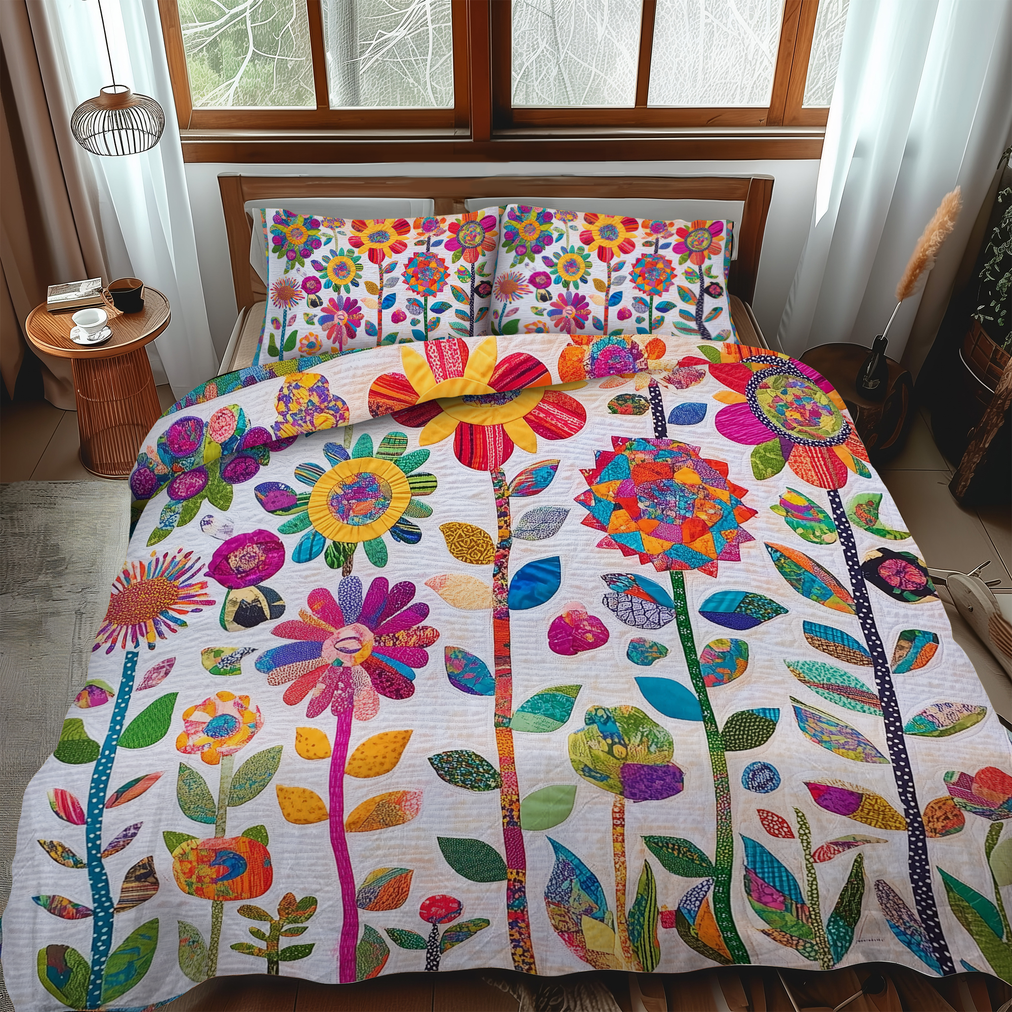 Lively Flowers 3-Piece Quilted Bedding Set NCU0VL386