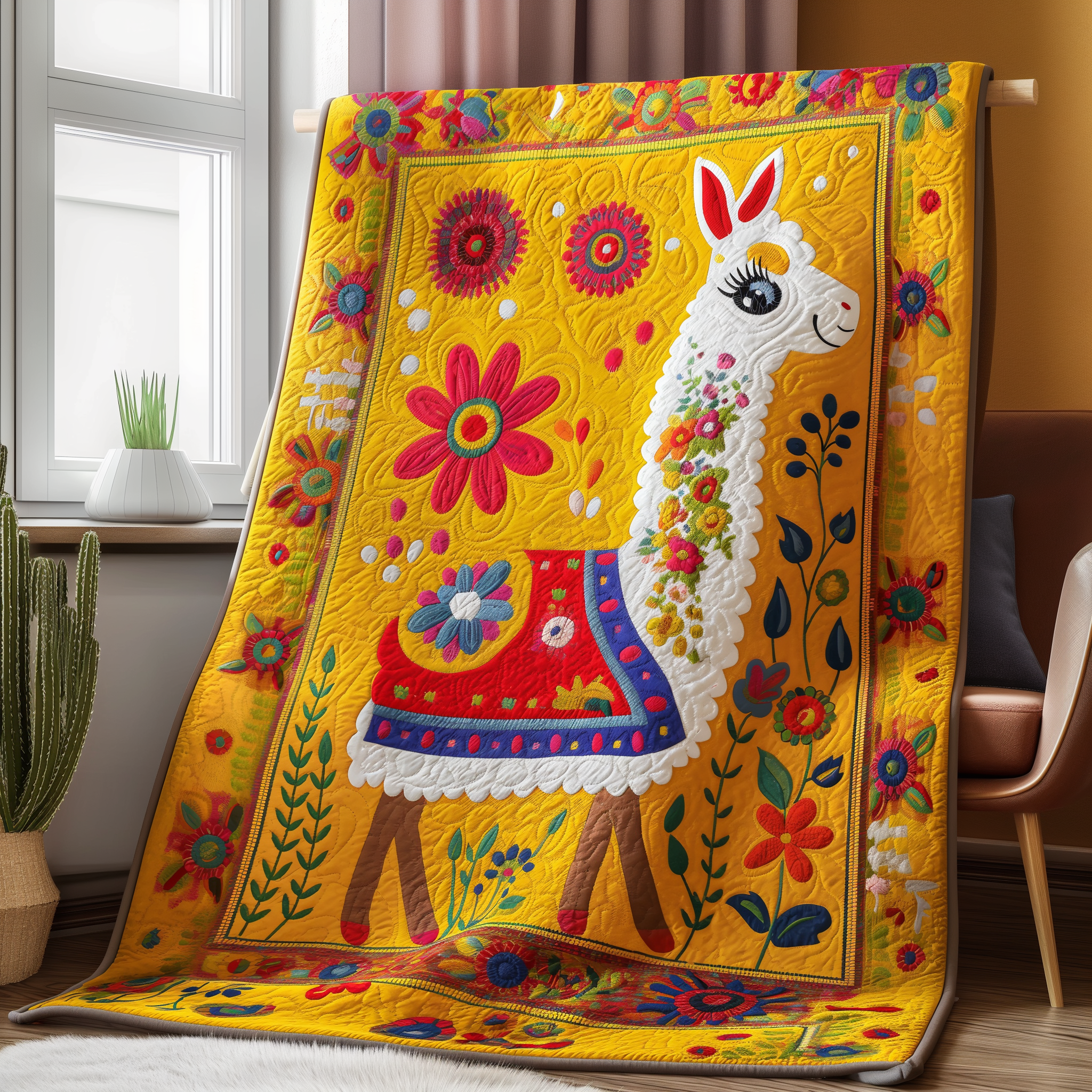 Llama In Bloom Quilted Blanket NCU0TL295