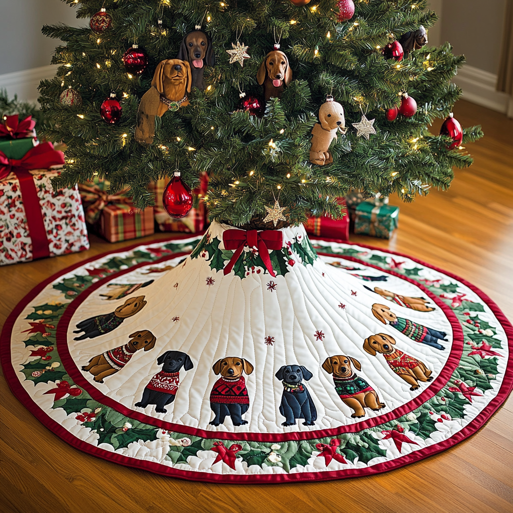 Long Dog Love Christmas Quilted Tree Skirt NCU0DK1688